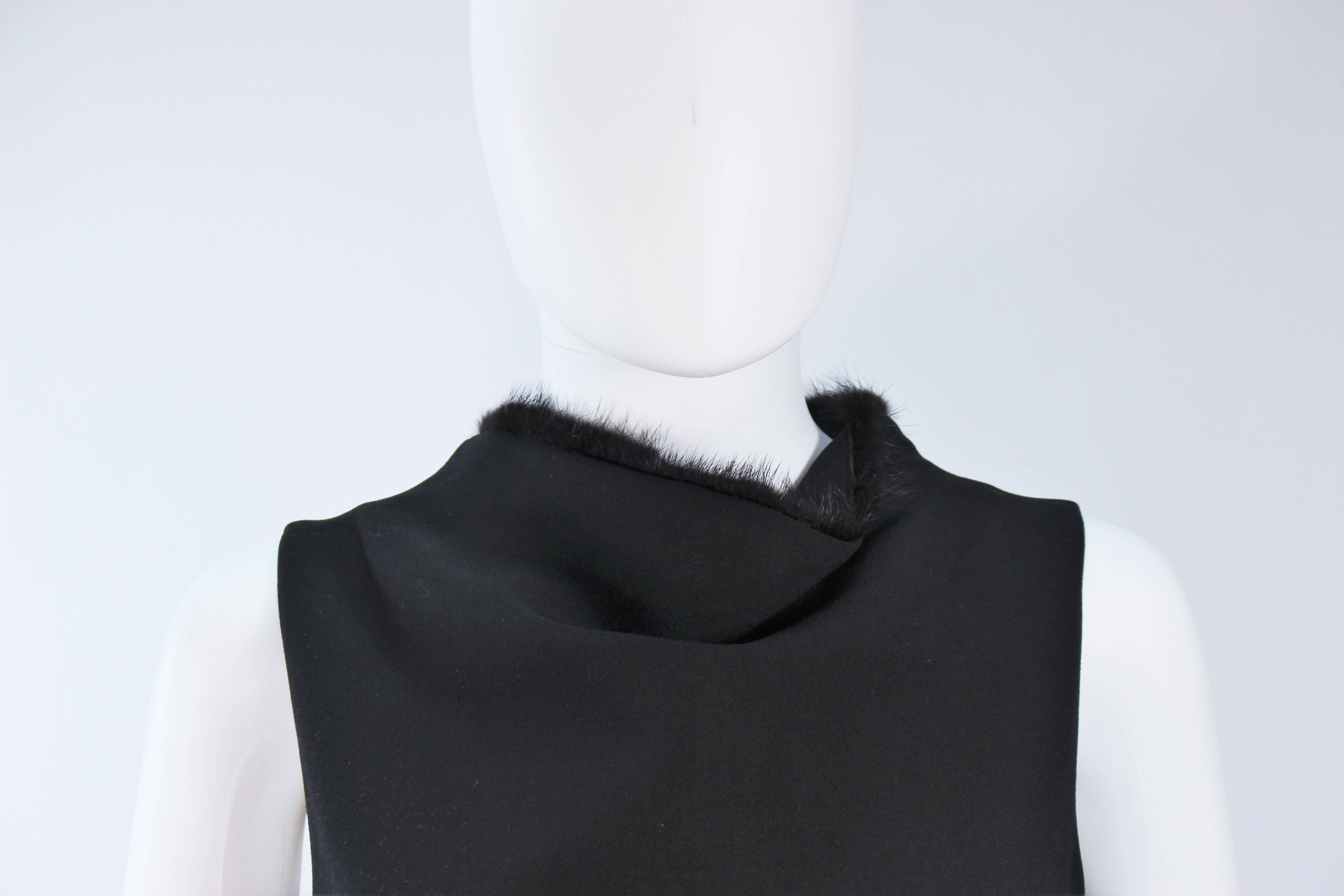 Women's GIANNI VERSACE Black Wool Tunic Dress with Mink Collar and Open Sides Size 4-6