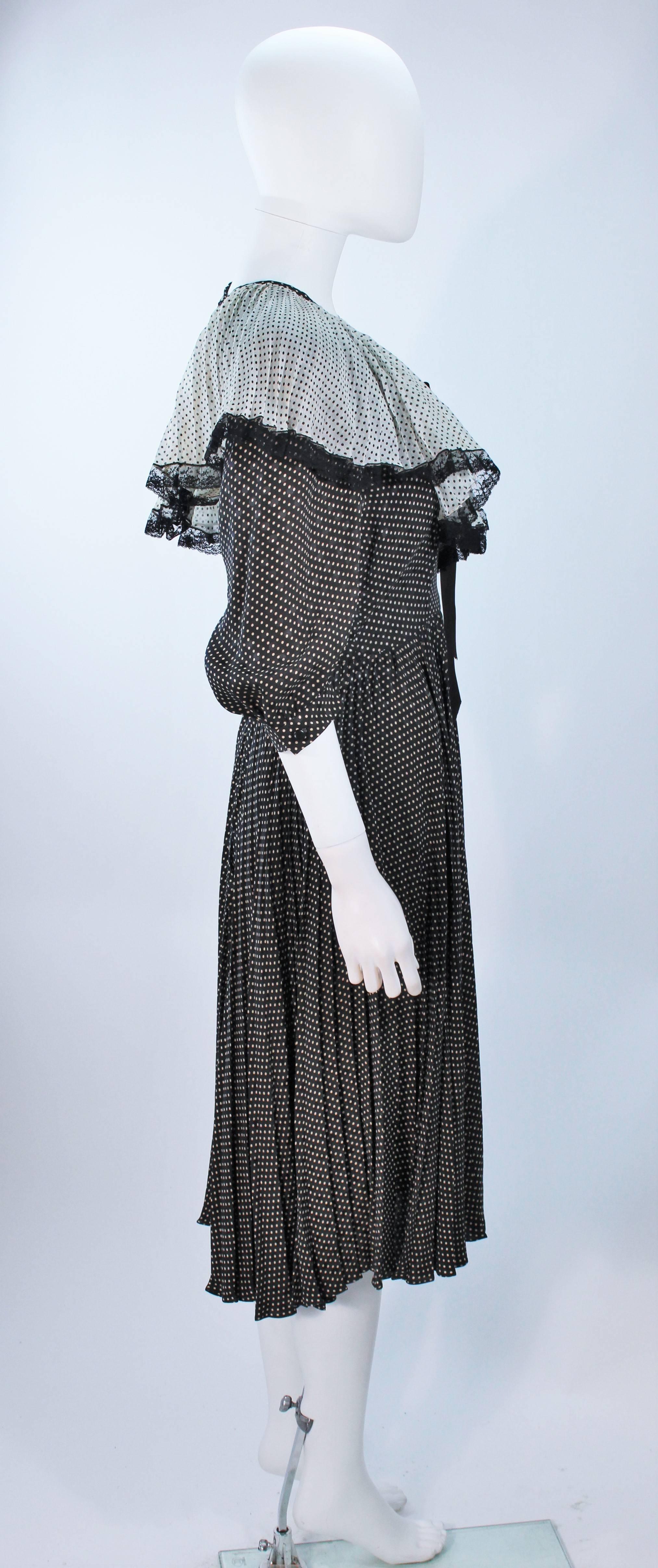 VALENTINO Attributed Black Pleated Silk Polka Dot Cocktail Dress Size 6-8 For Sale 3