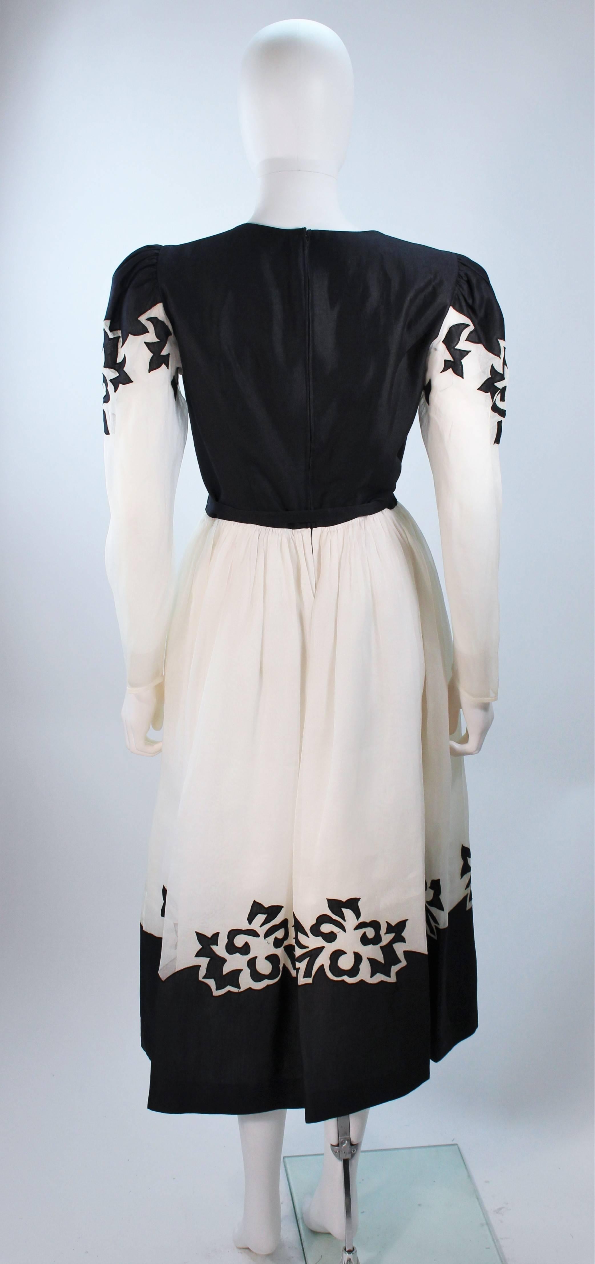 ALBERT NIPON Black and White Cocktail Dress with Floral Applique Size 2-4 4