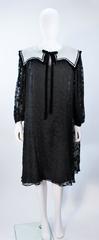 TED LAPIDUS Black Sheer Dress with Floral Detail and Velvet Trim Size 6-8