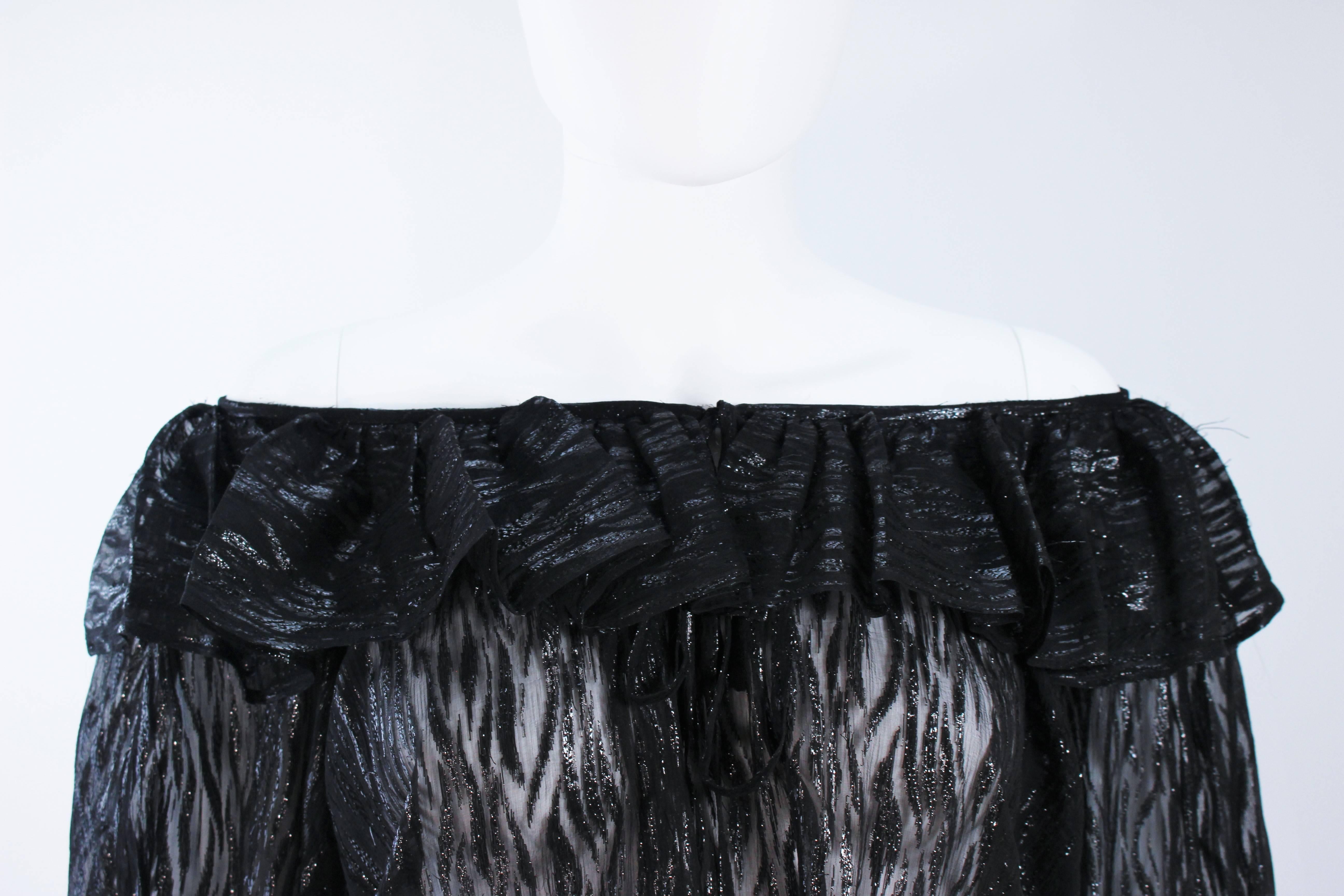 YVES SAINT LAURENT Black Printed Sheer Silk Blouse with Fuzzy Lame Size 4-6 In Excellent Condition In Los Angeles, CA