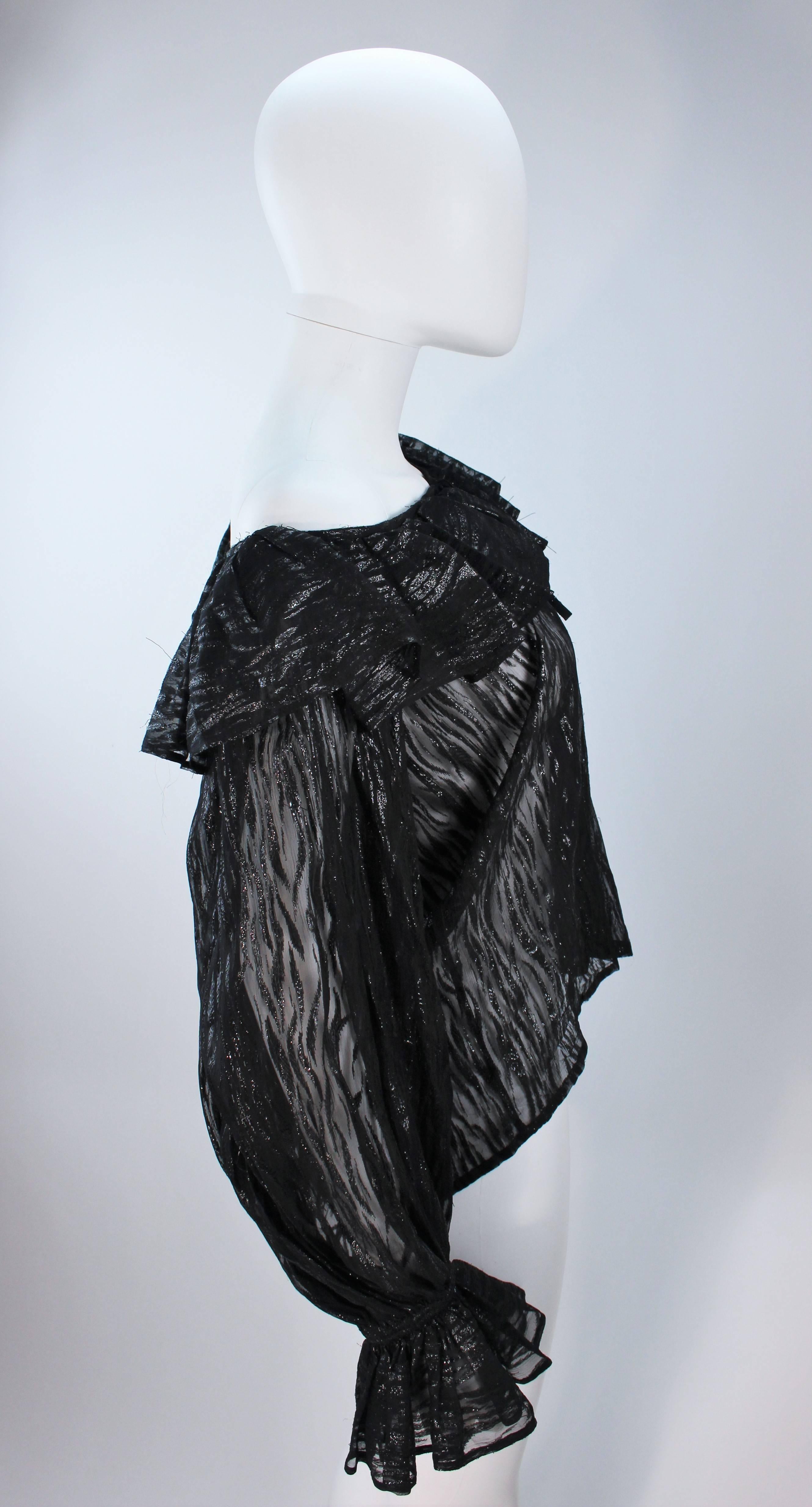 YVES SAINT LAURENT Black Printed Sheer Silk Blouse with Fuzzy Lame Size 4-6 2