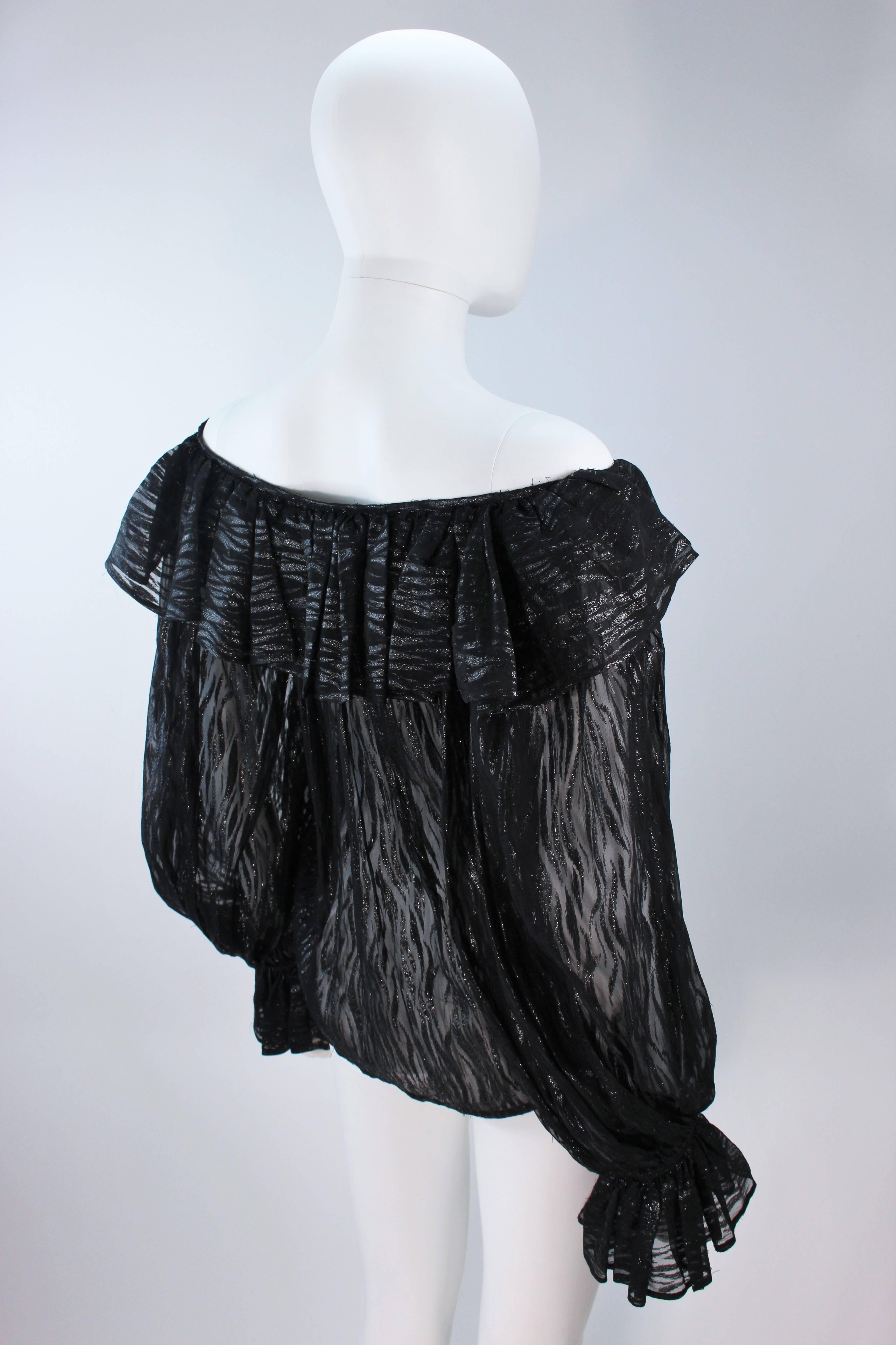 YVES SAINT LAURENT Black Printed Sheer Silk Blouse with Fuzzy Lame Size 4-6 3