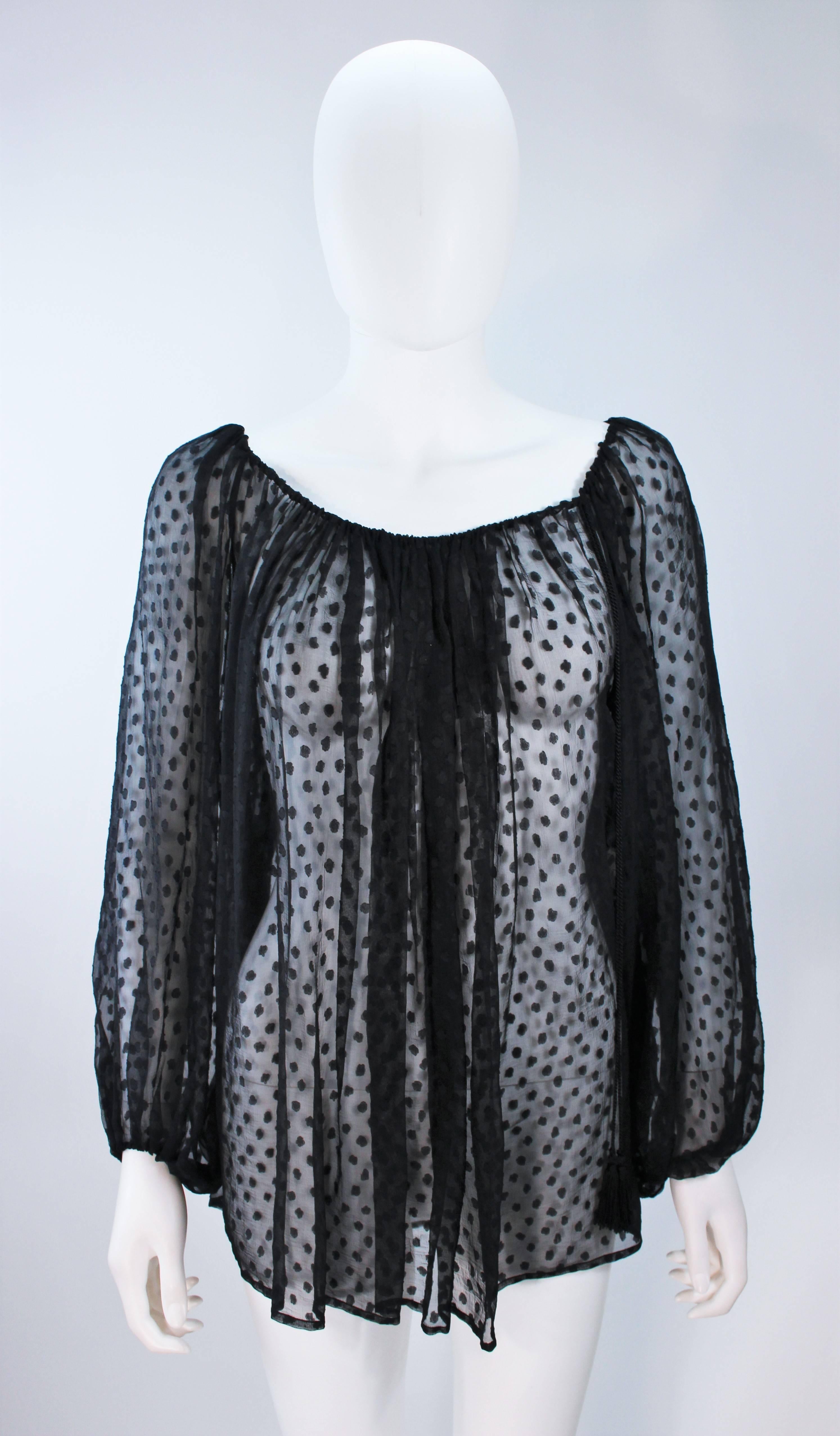 YVES SAINT LAURENT Black Silk Polka Dot Blouse with Billow Sleeves Size 36 In Excellent Condition In Los Angeles, CA