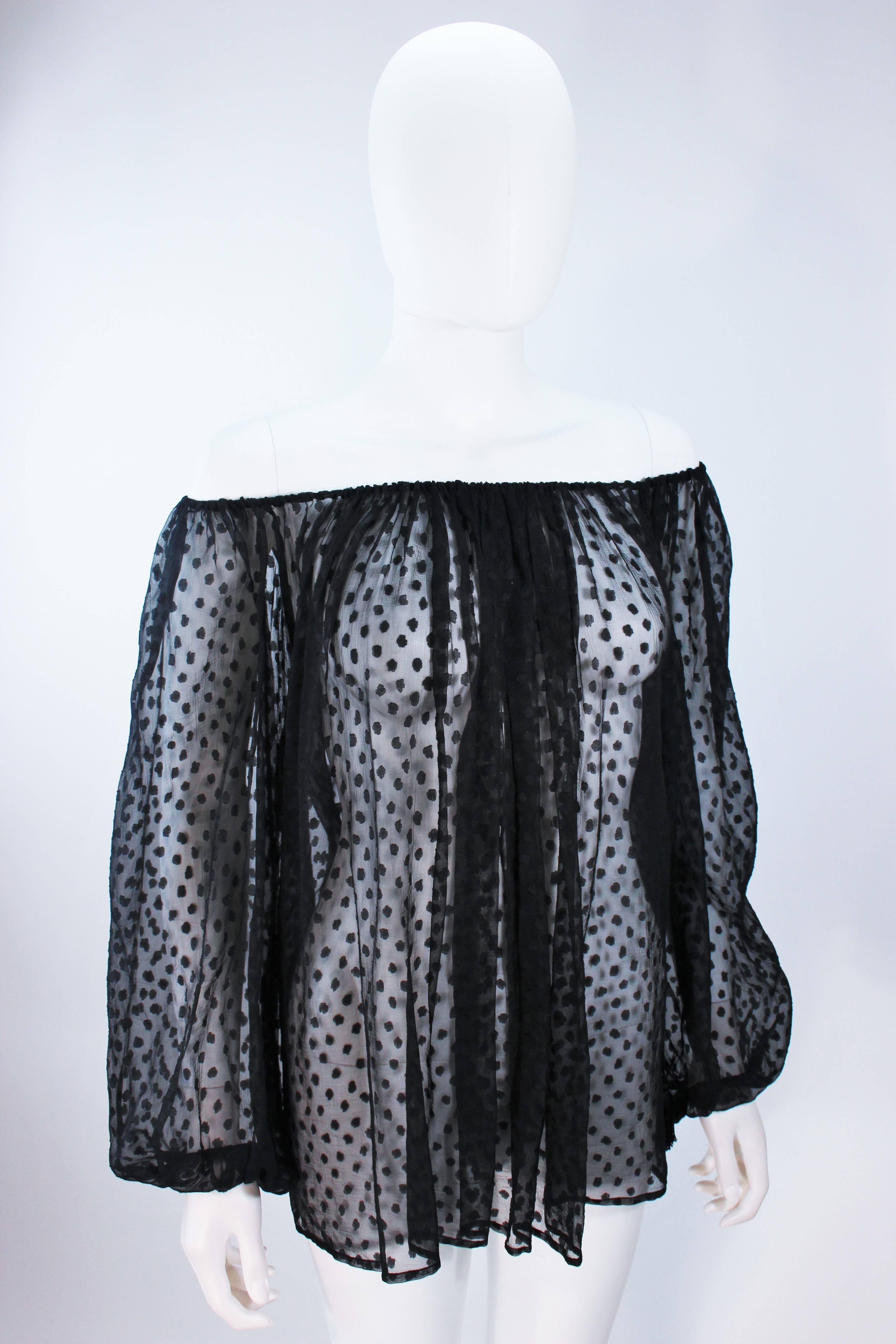 YVES SAINT LAURENT Black Silk Polka Dot Blouse with Billow Sleeves Size 36 1