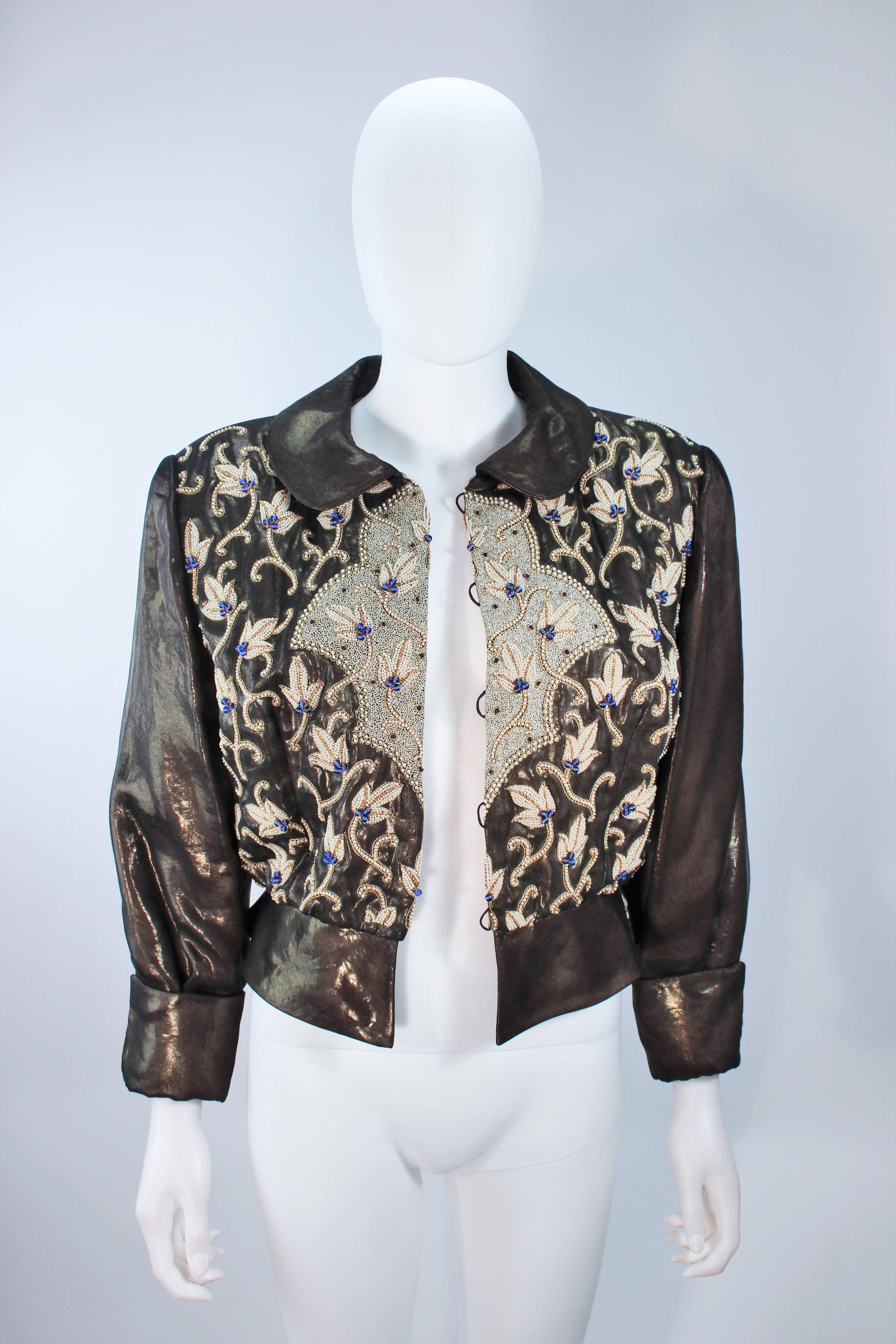 GIORGIO ARMANI Bronze Jacket with Bead Applique and Embroidery Size 44 10 In Excellent Condition In Los Angeles, CA