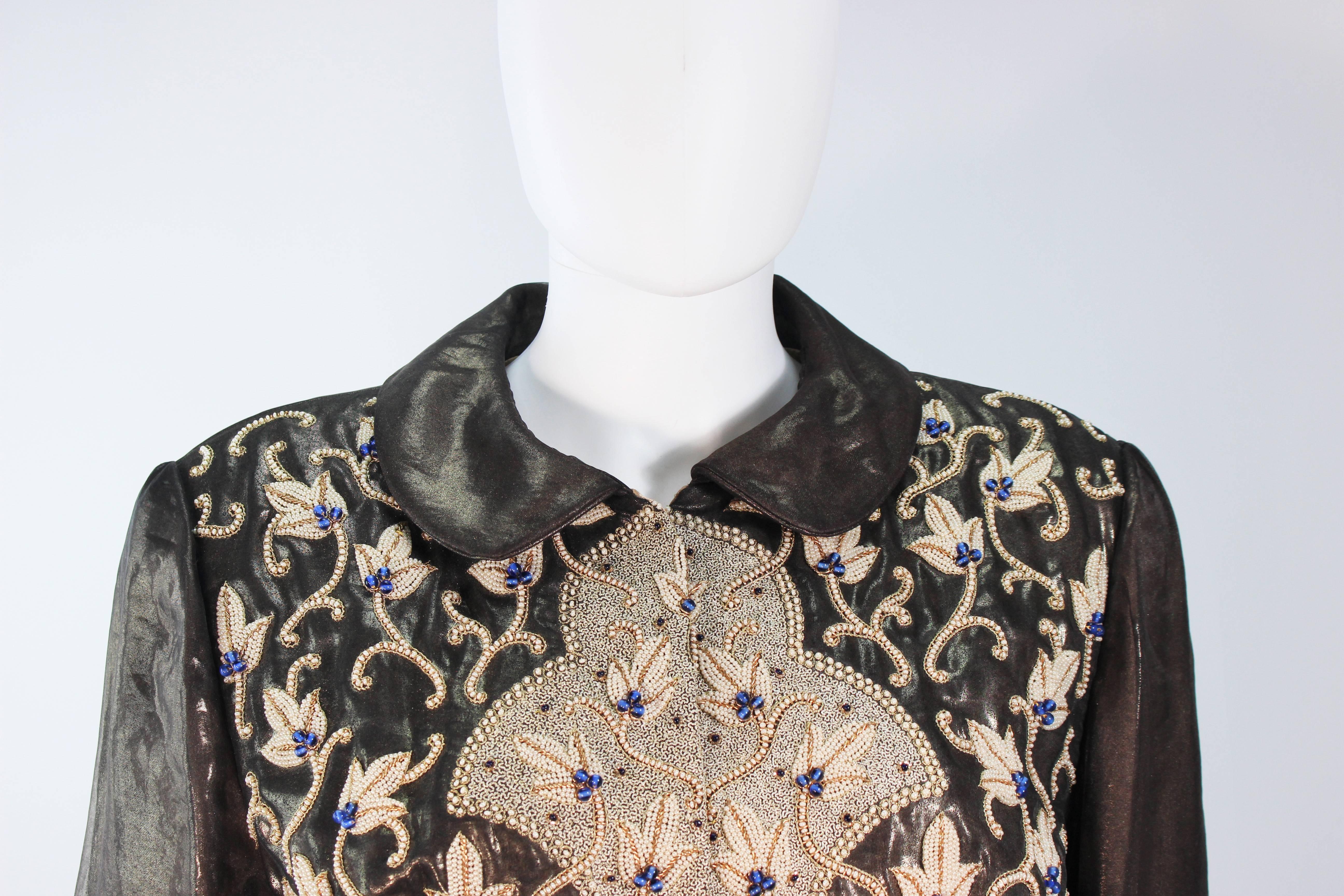 Black GIORGIO ARMANI Bronze Jacket with Bead Applique and Embroidery Size 44 10