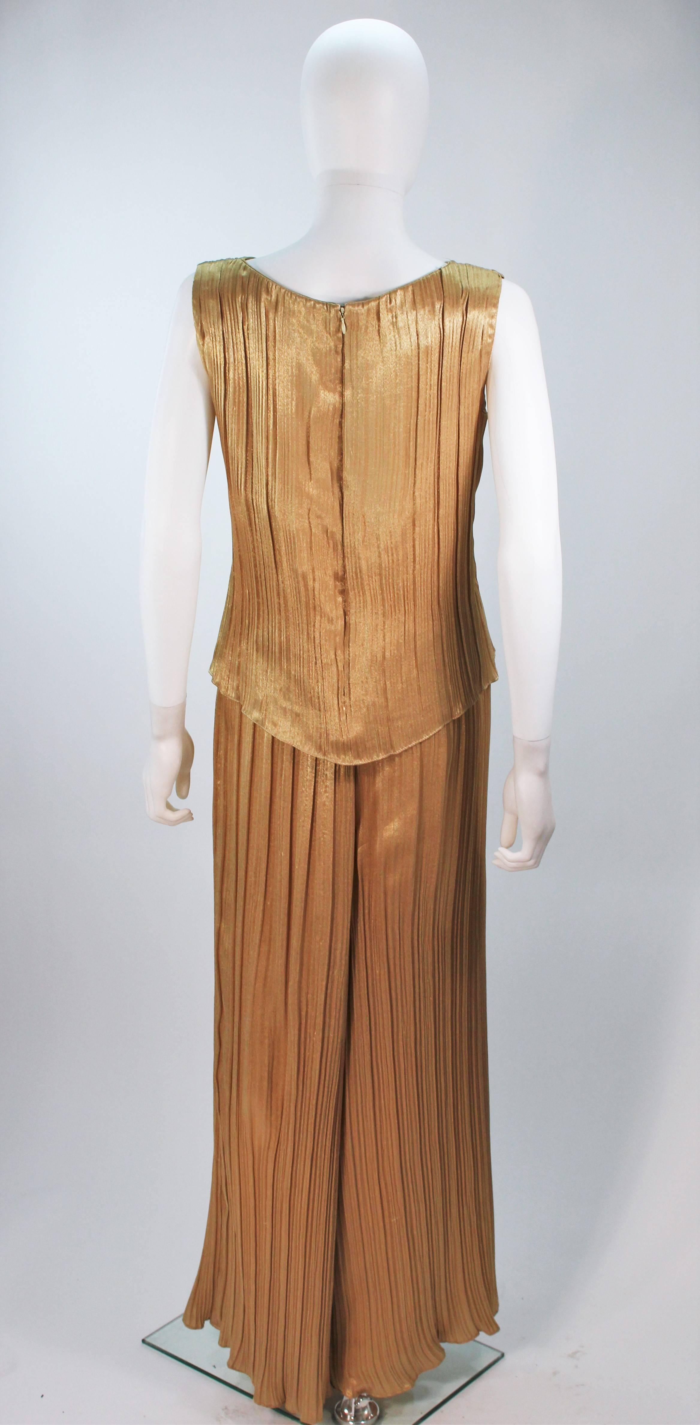 Brown TRAVILLA Gold Metallic Silk Lame Pant Suit Ensemble Size 6 For Sale