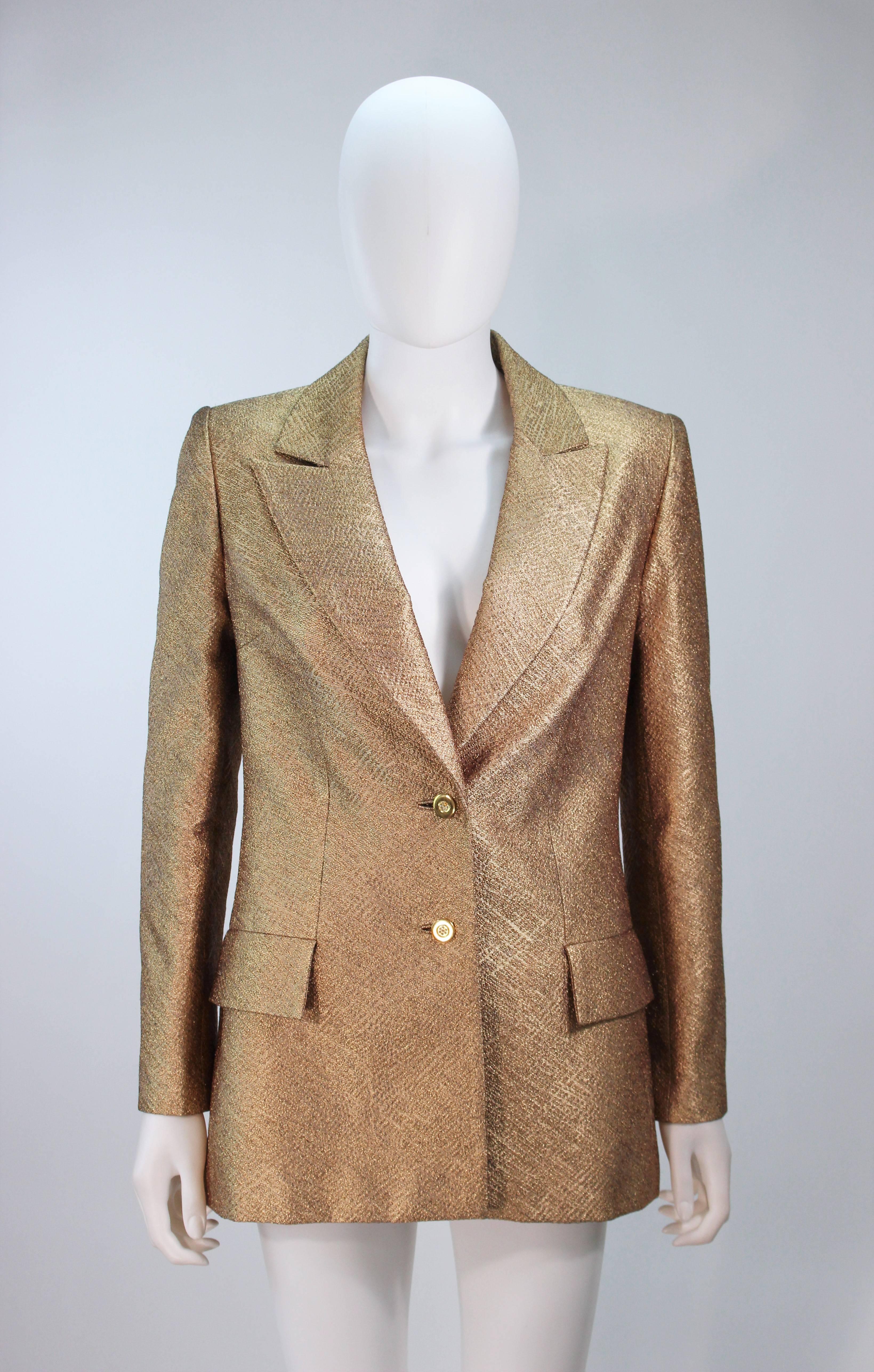TRAVILLA Gold Metallic Silk Lame Pant Suit Ensemble Size 6 In Excellent Condition For Sale In Los Angeles, CA