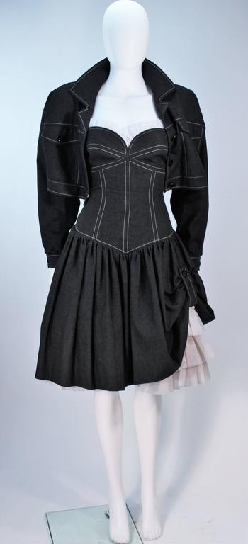 black denim dress white stitching Women's 3/4 Sleeve Black Denim A-Line Dress with Contrast Stitching (6   Colourvilla