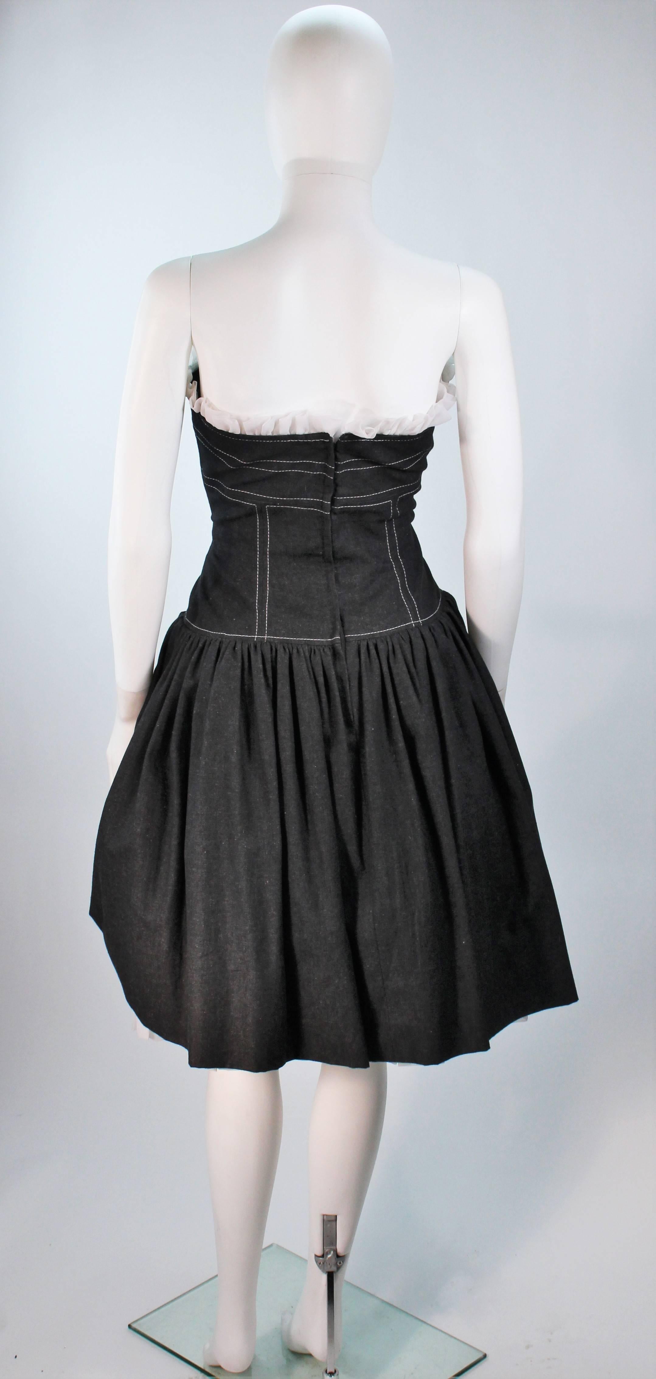 TRAVILLA Black Denim Cocktail Dress with Jacket and White Stitching Size 8 - 10 For Sale 1