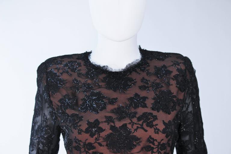 TRAVILLA Black on Black Lace Lame Cocktail Dress with Ruffle Hem Size 8 ...