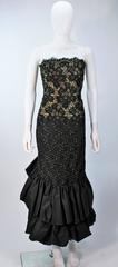 TRAVILLA Black and Gold Lace Gown with Puffed Hem and Scallop Edge Size 6