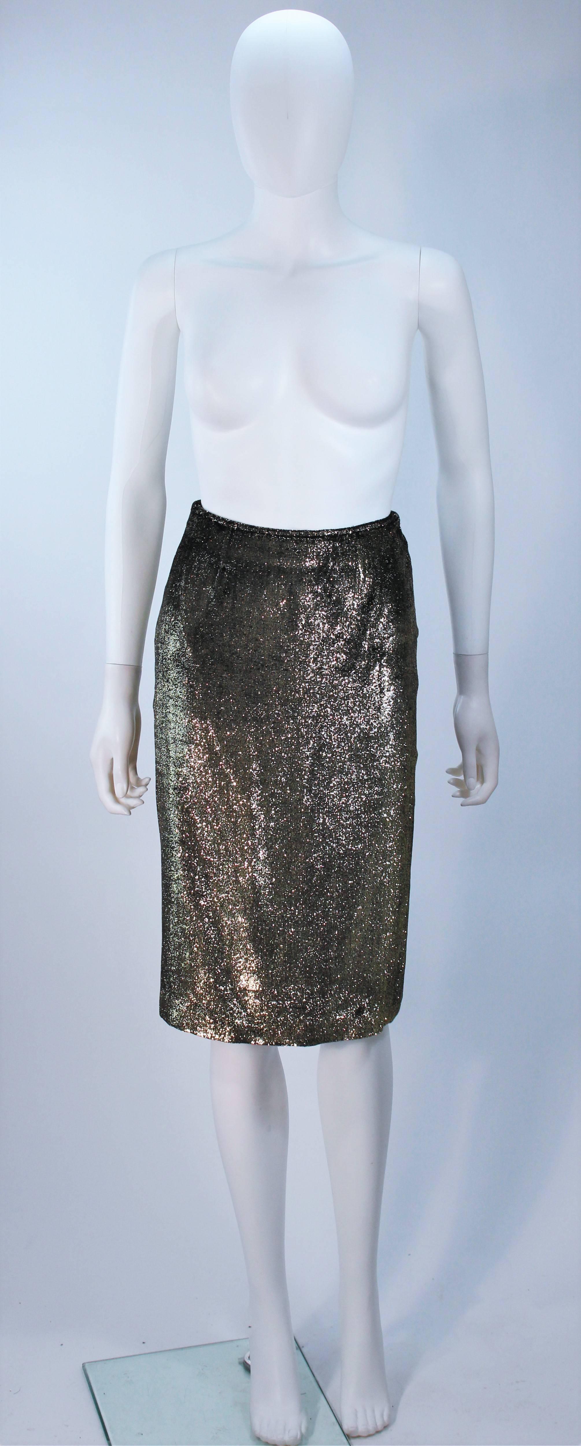 TRAVILLA Gold Velvet Lame Skirt Suit Size 6 For Sale 4