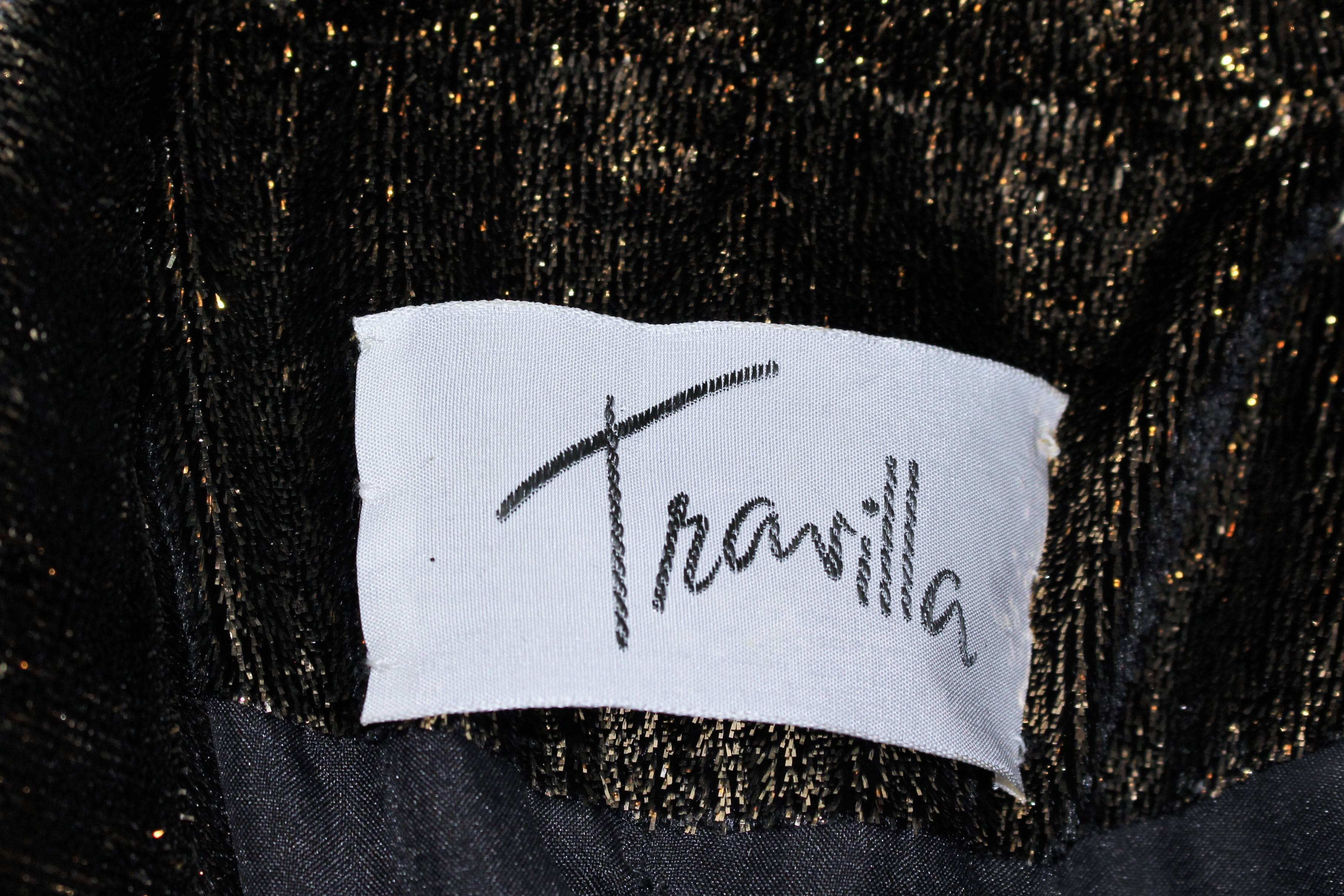 TRAVILLA Gold Velvet Lame Skirt Suit Size 6 For Sale 5