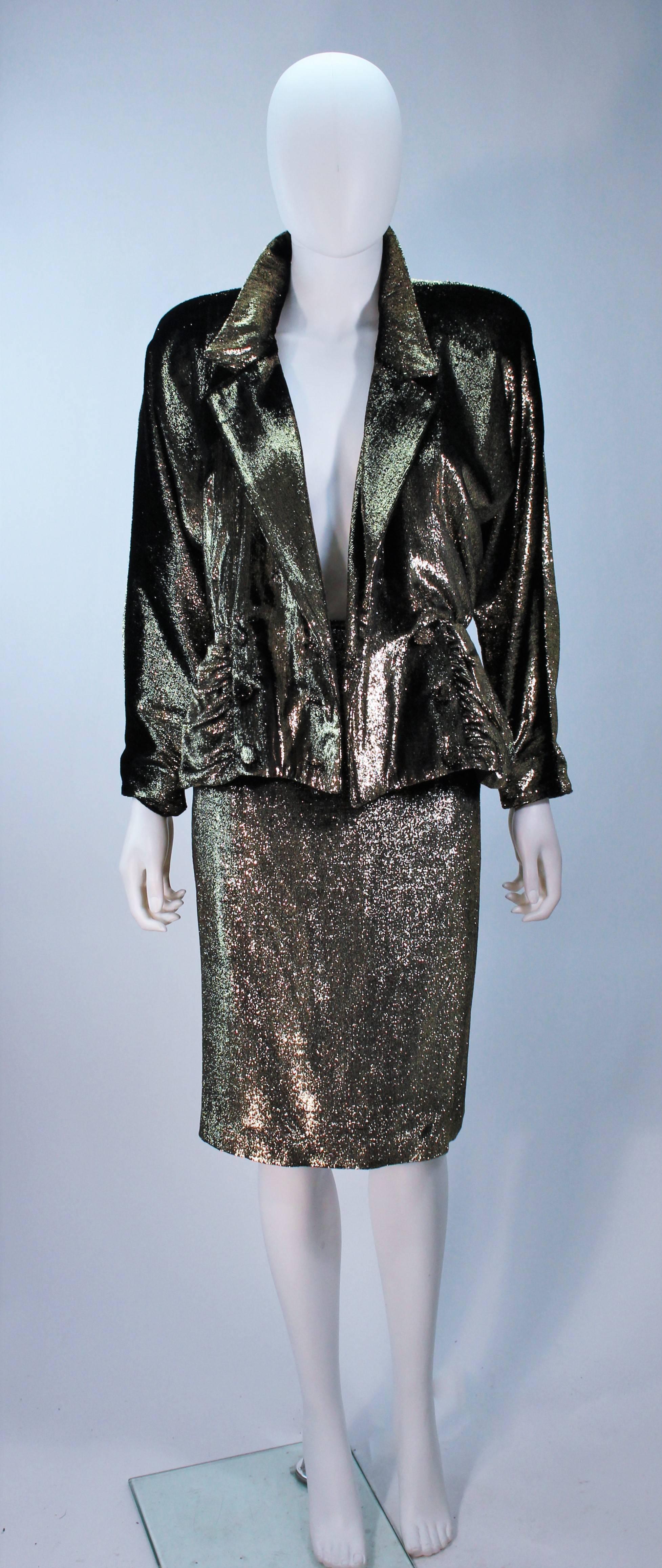 Black TRAVILLA Gold Velvet Lame Skirt Suit Size 6 For Sale