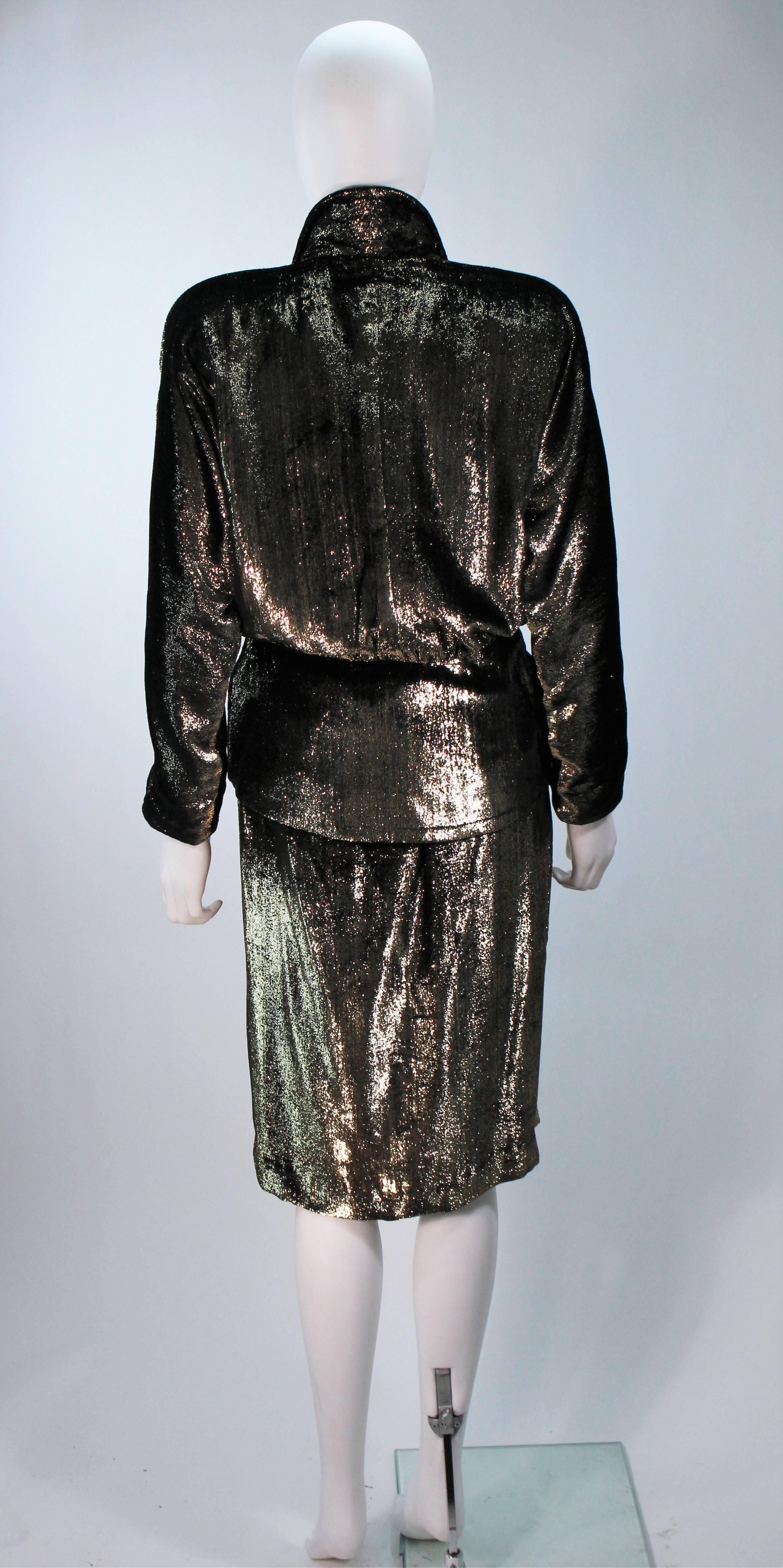 TRAVILLA Gold Velvet Lame Skirt Suit Size 6 For Sale 2