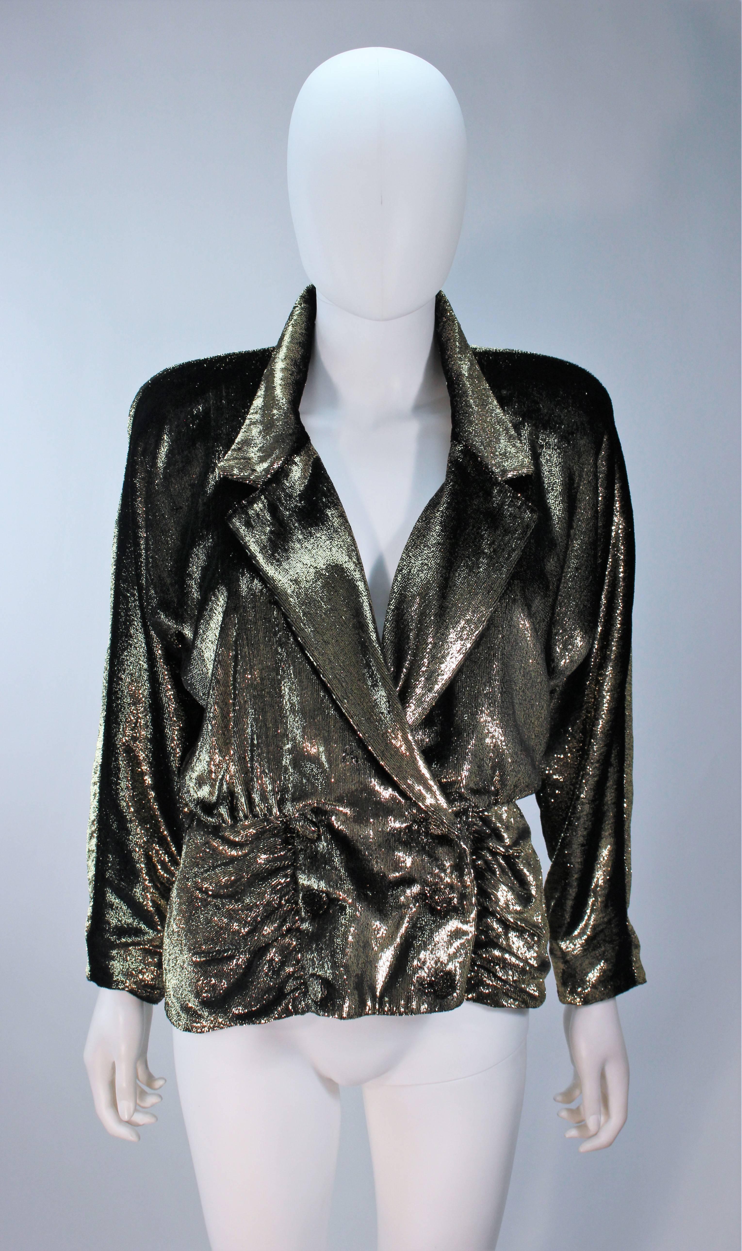 TRAVILLA Gold Velvet Lame Skirt Suit Size 6 For Sale 3