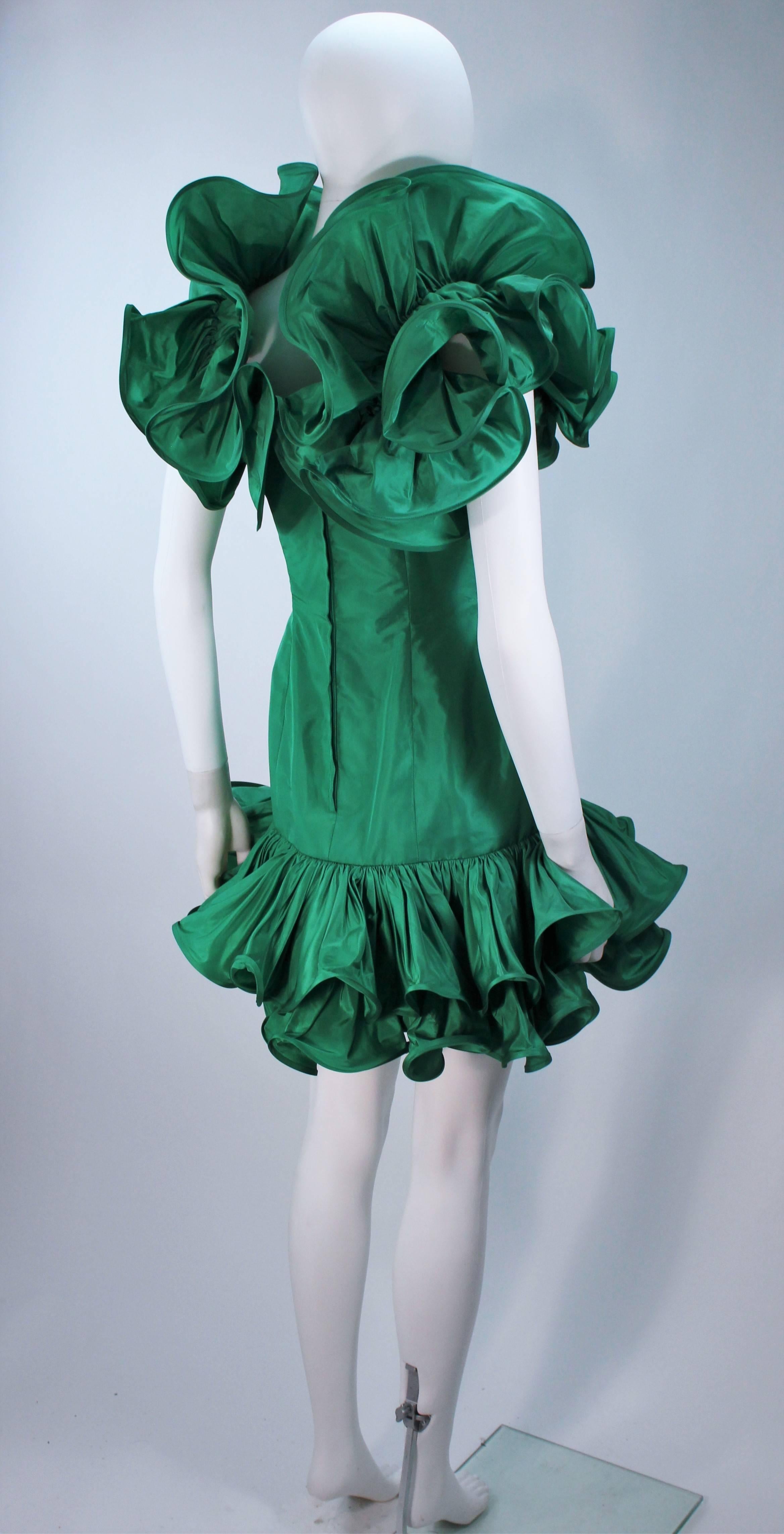 TRAVILLA Attributed Kelly Green Ruffled Cocktail Dress Size 6 4