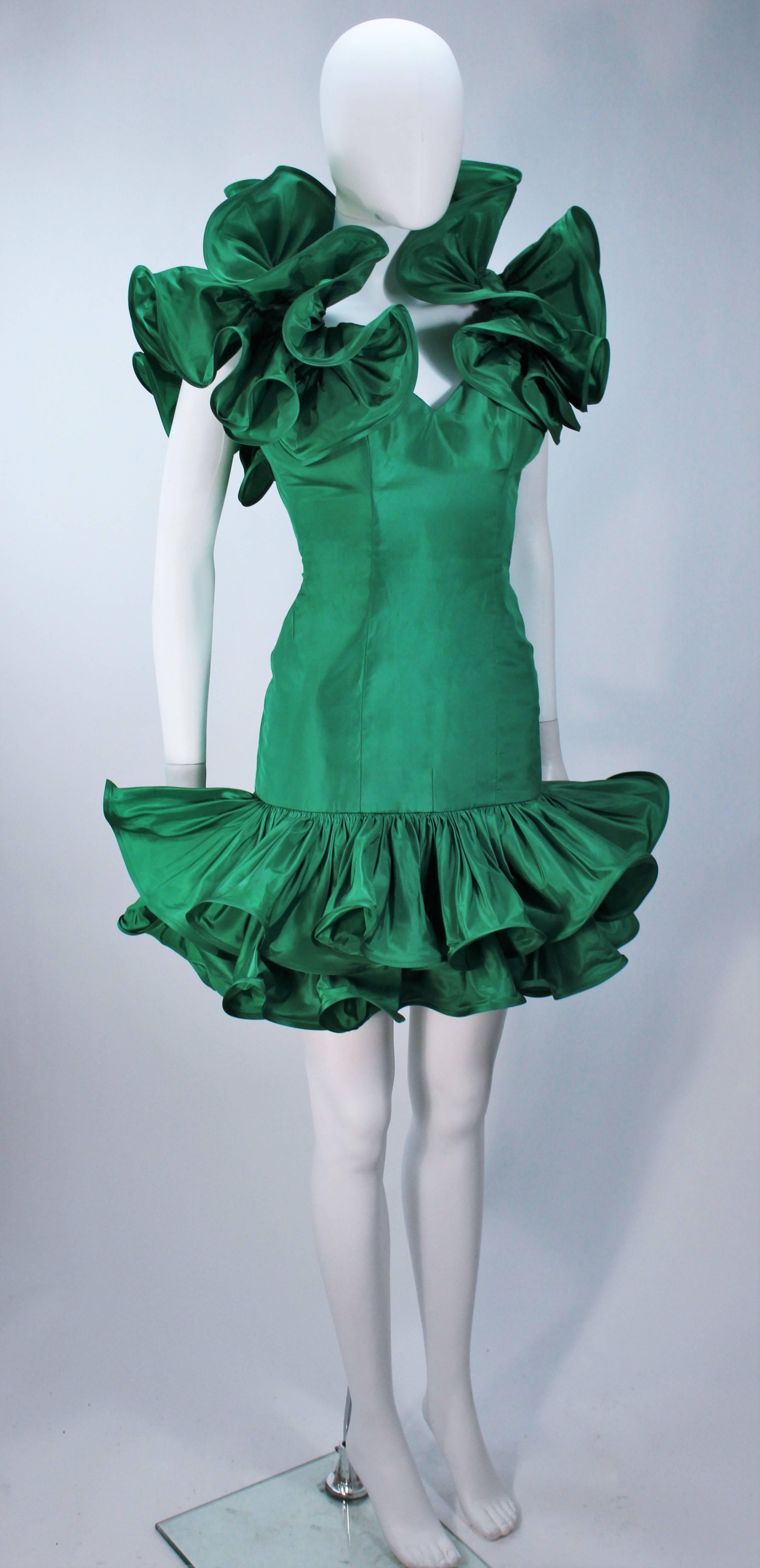 Women's TRAVILLA Attributed Kelly Green Ruffled Cocktail Dress Size 6