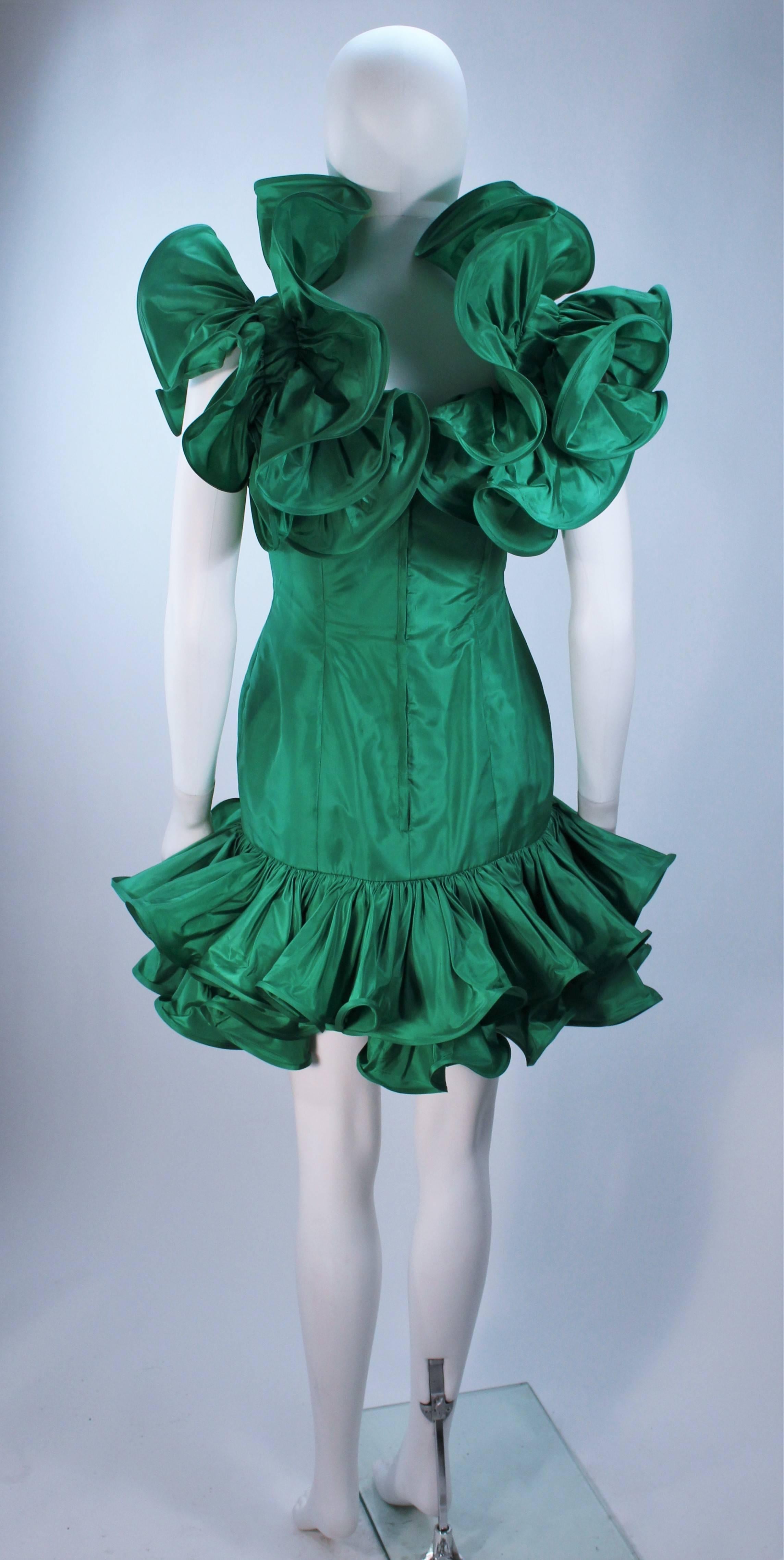 TRAVILLA Attributed Kelly Green Ruffled Cocktail Dress Size 6 5