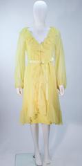 TRAVILLA Yellow Ruffled Chiffon Dress with Billow Sleeves Size 8