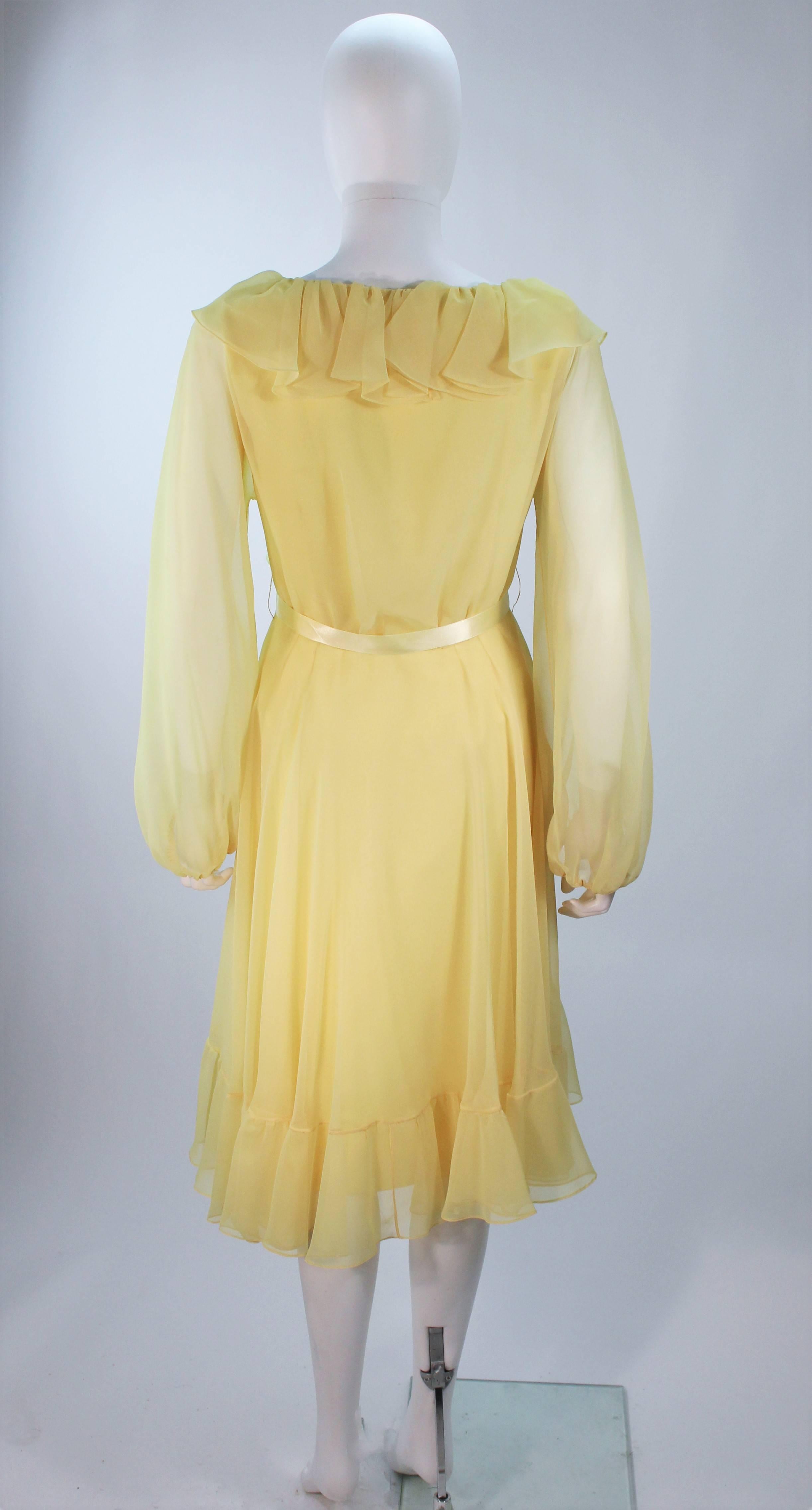 Women's TRAVILLA Yellow Ruffled Chiffon Dress with Billow Sleeves Size 8 For Sale