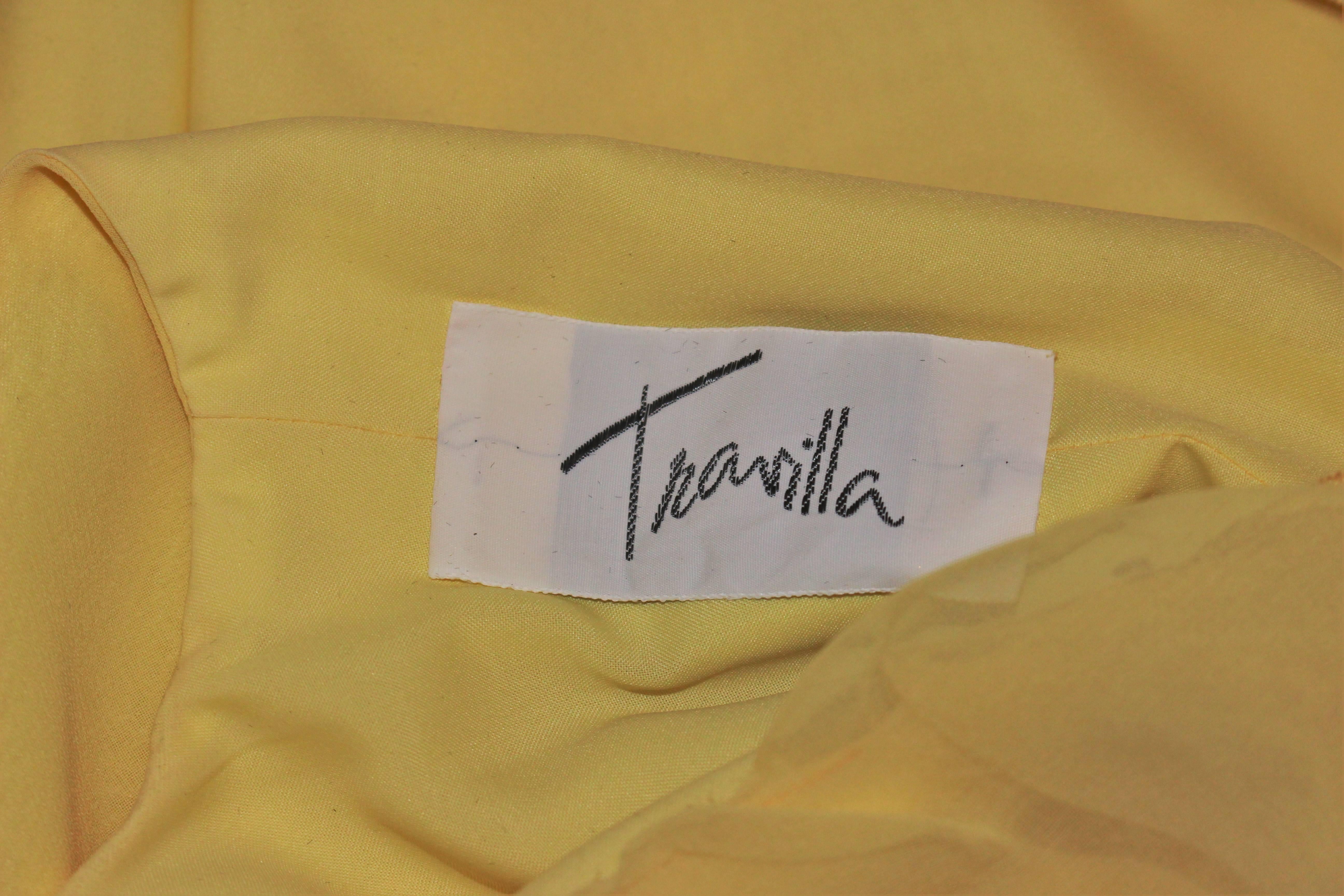 TRAVILLA Yellow Ruffled Chiffon Dress with Billow Sleeves Size 8 For Sale 2
