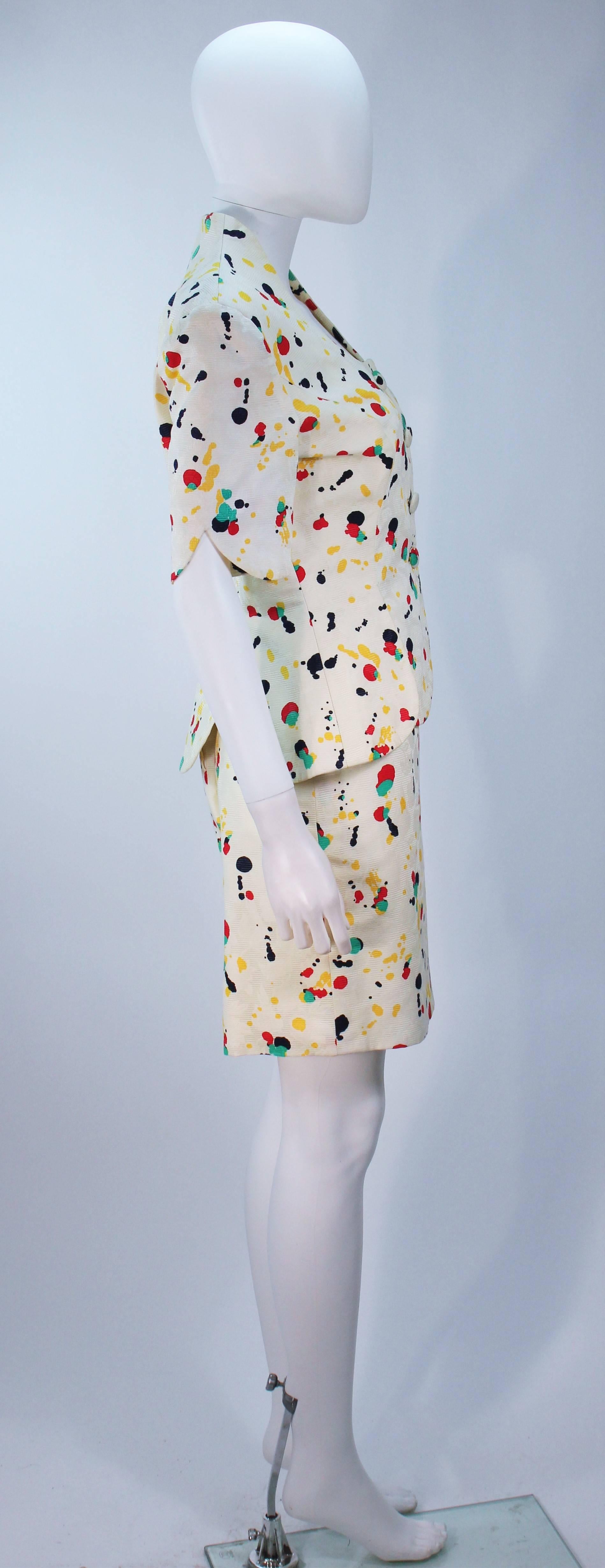 TRAVILLA Color Pop Paint Splatter Floral Skirt Suit Size 6 In Excellent Condition For Sale In Los Angeles, CA