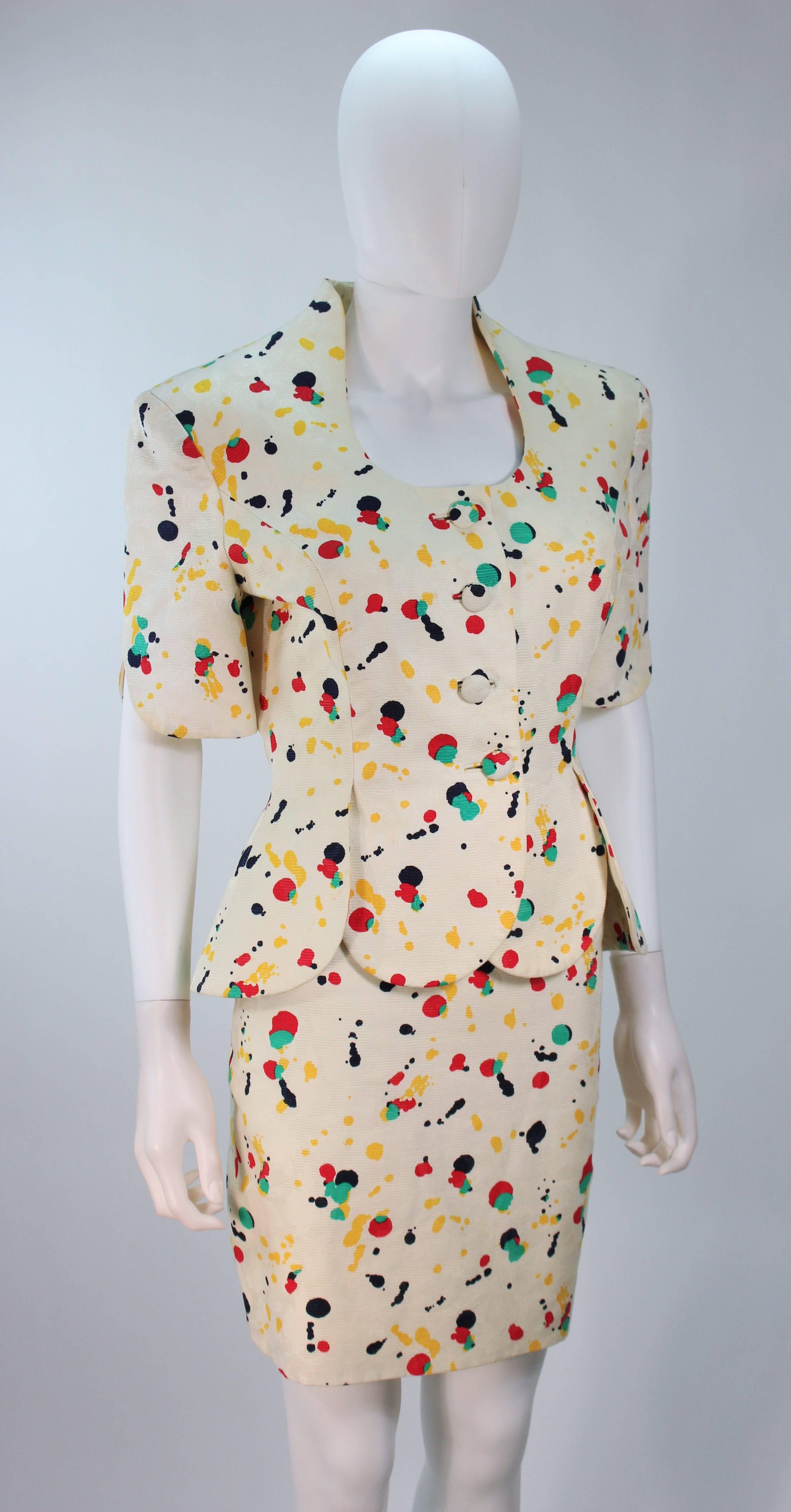 Gray TRAVILLA Color Pop Paint Splatter Floral Skirt Suit Size 6 For Sale