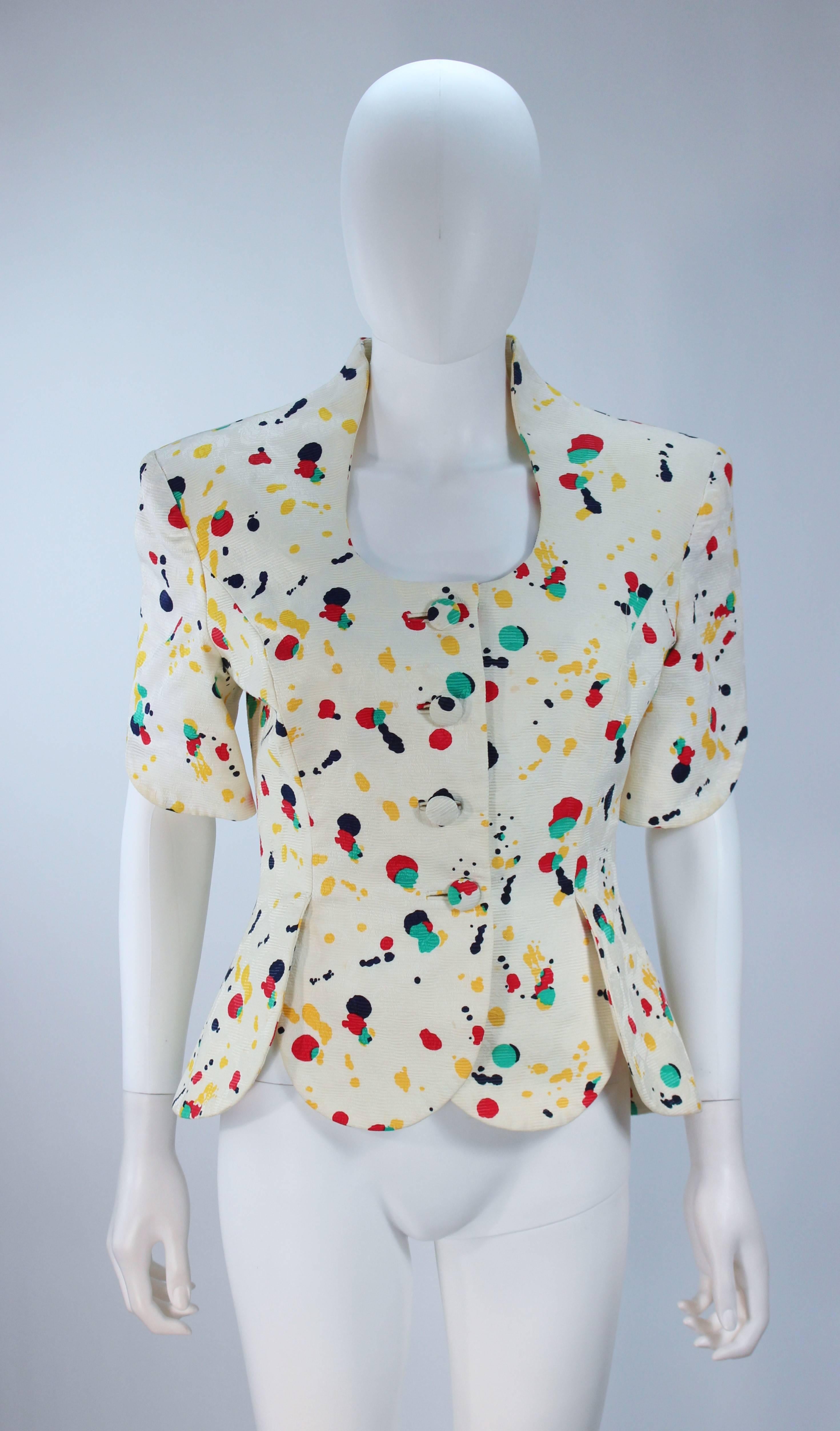 TRAVILLA Color Pop Paint Splatter Floral Skirt Suit Size 6 For Sale 1