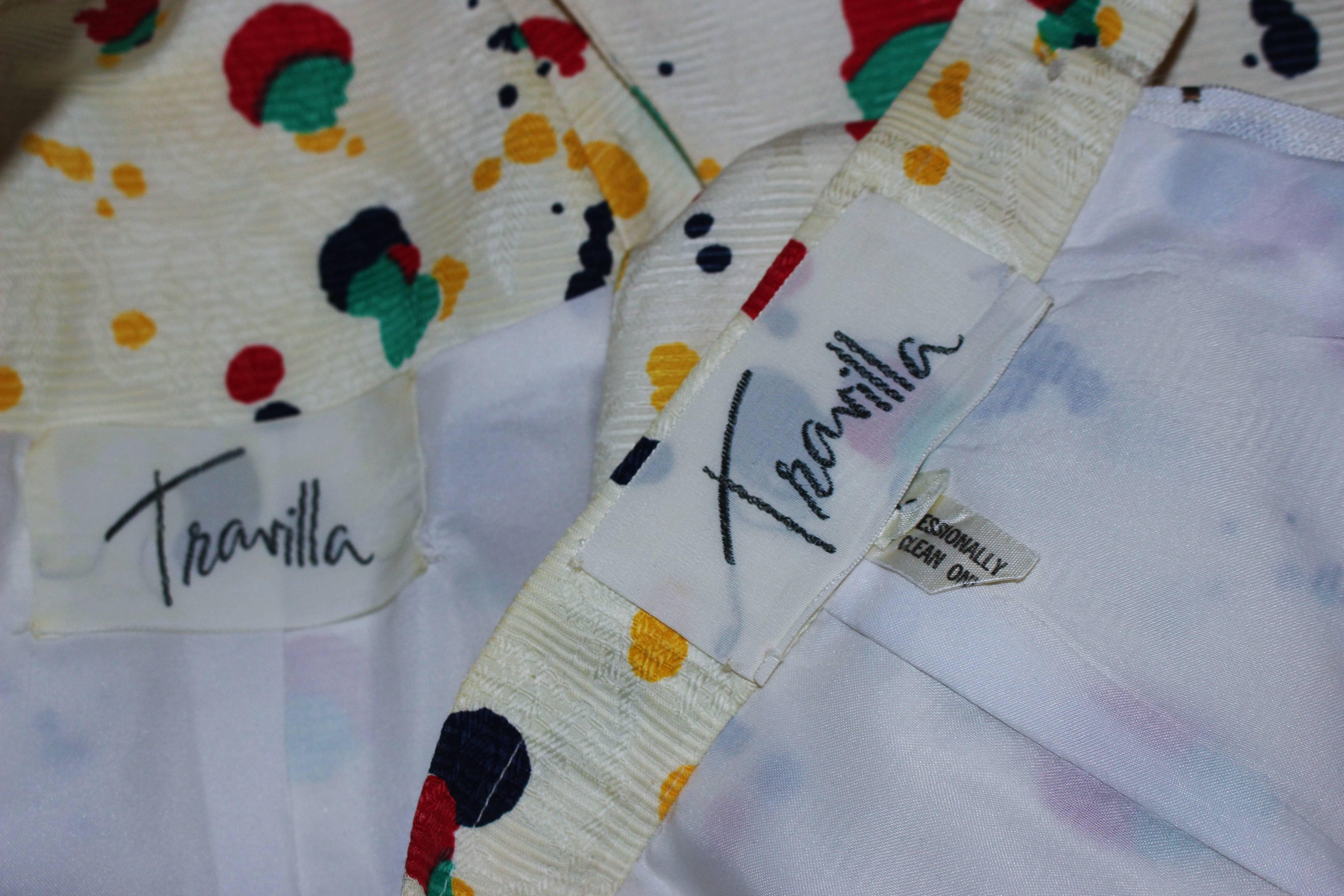 TRAVILLA Color Pop Paint Splatter Floral Skirt Suit Size 6 For Sale 3