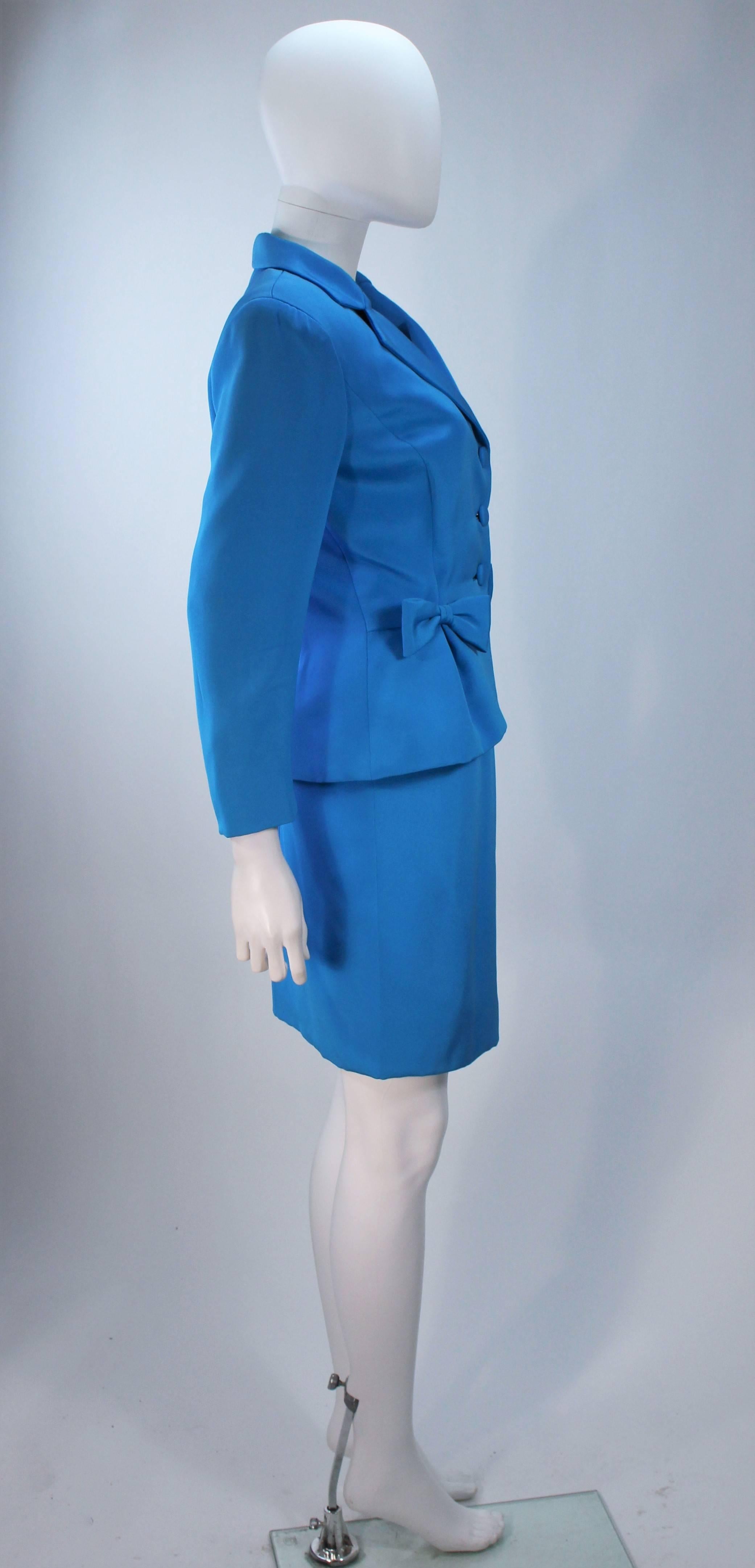 TRAVILLA Blue Silk Skirt Suit with Bows Size 6 For Sale 2