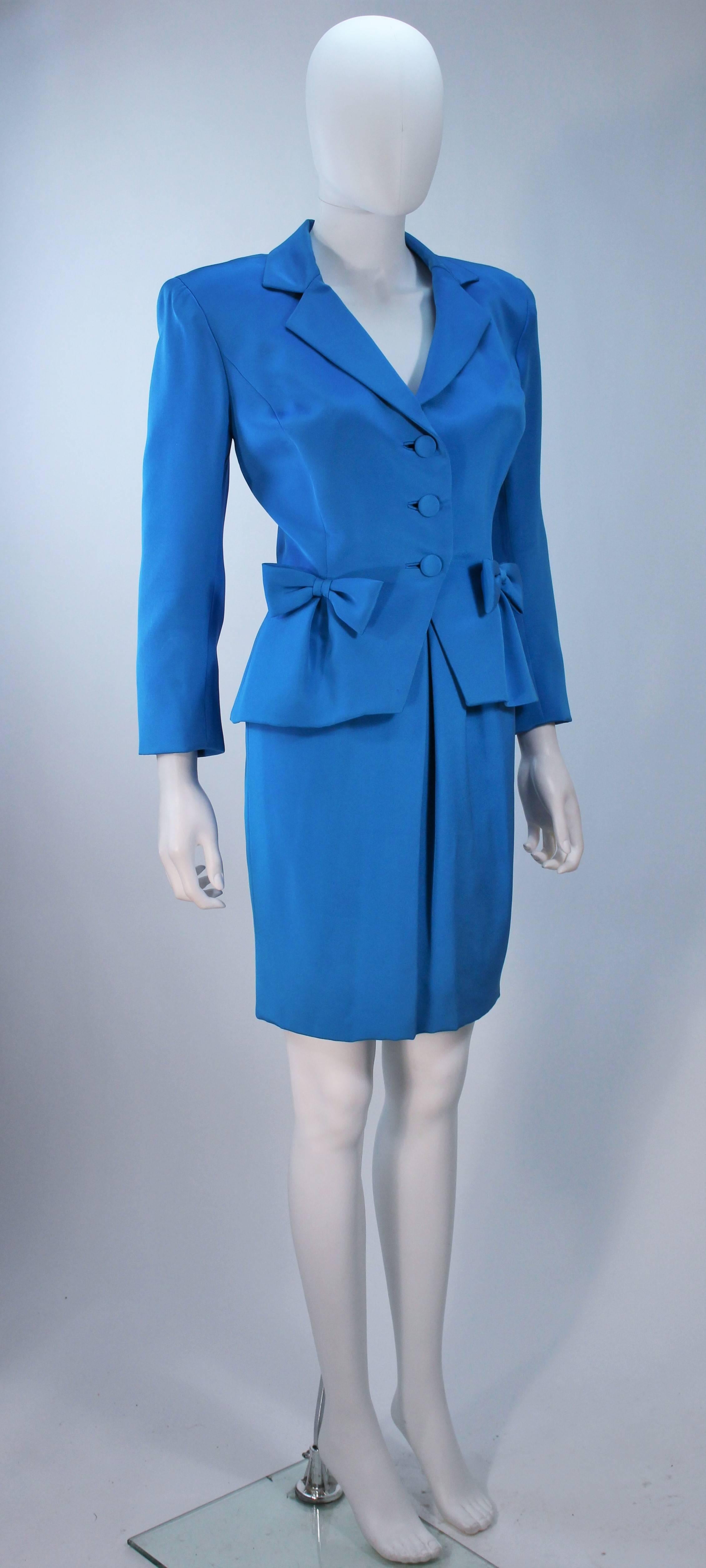 Women's TRAVILLA Blue Silk Skirt Suit with Bows Size 6 For Sale
