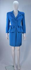 TRAVILLA Blue Silk Skirt Suit with Bows Size 6