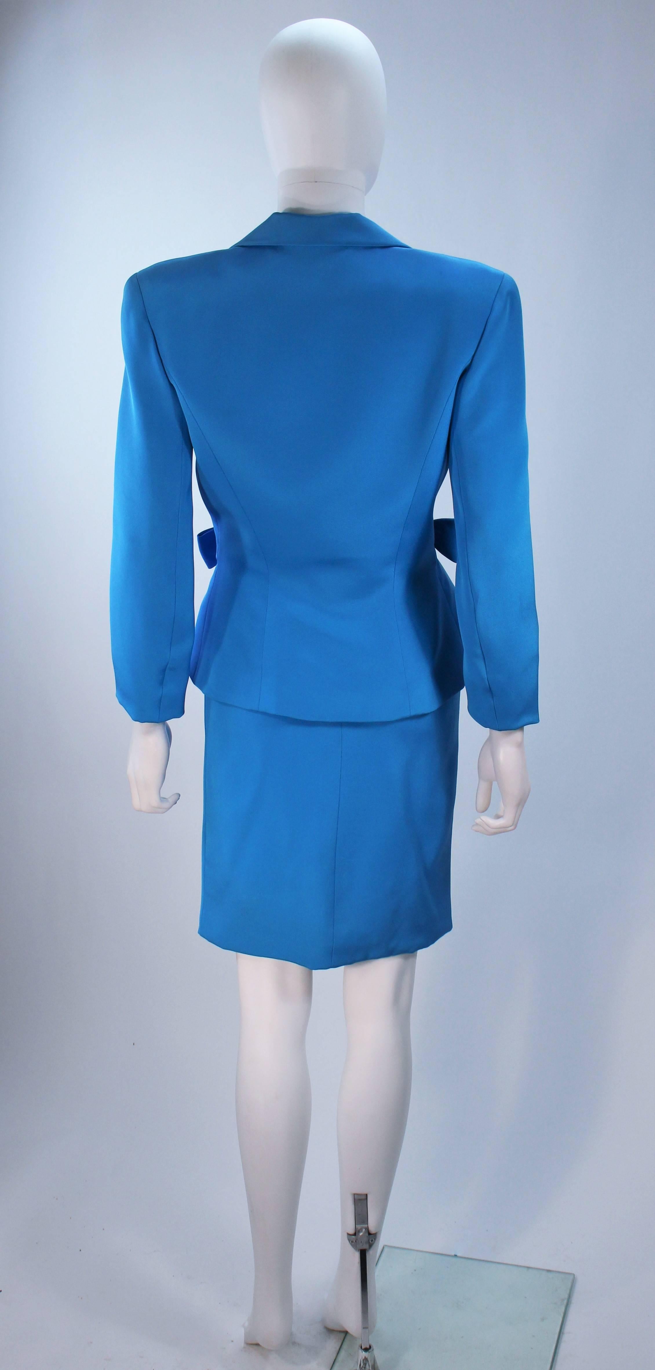 TRAVILLA Blue Silk Skirt Suit with Bows Size 6 For Sale 3