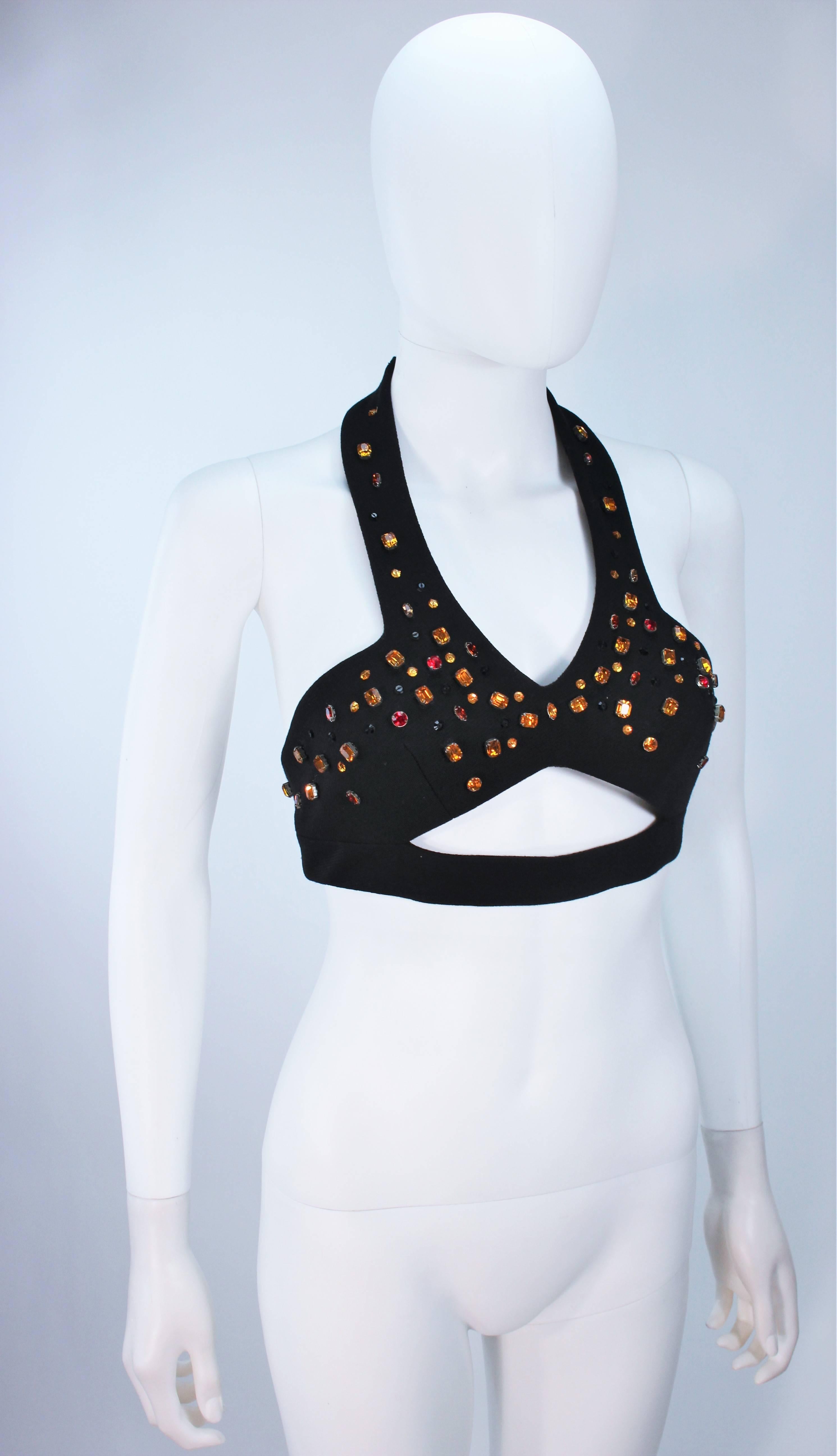 VINTAGE Custom Peek-a-boo  Rhinestone Black Wool Halter Top Size 2-4 1