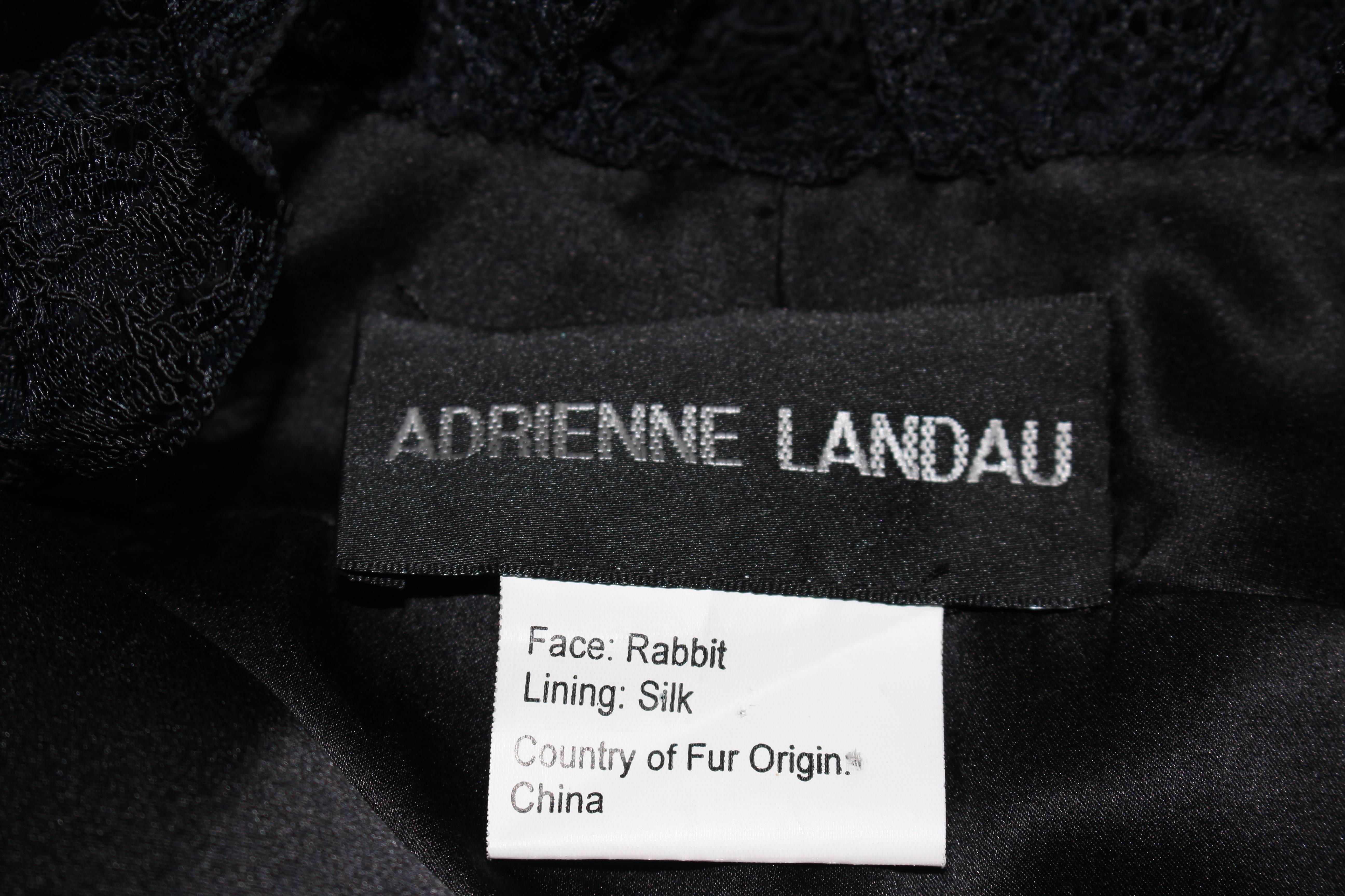 ADRIENNE LANDAU Black Rabbit Fur Bolero with Lace Trim Size 4-6 6