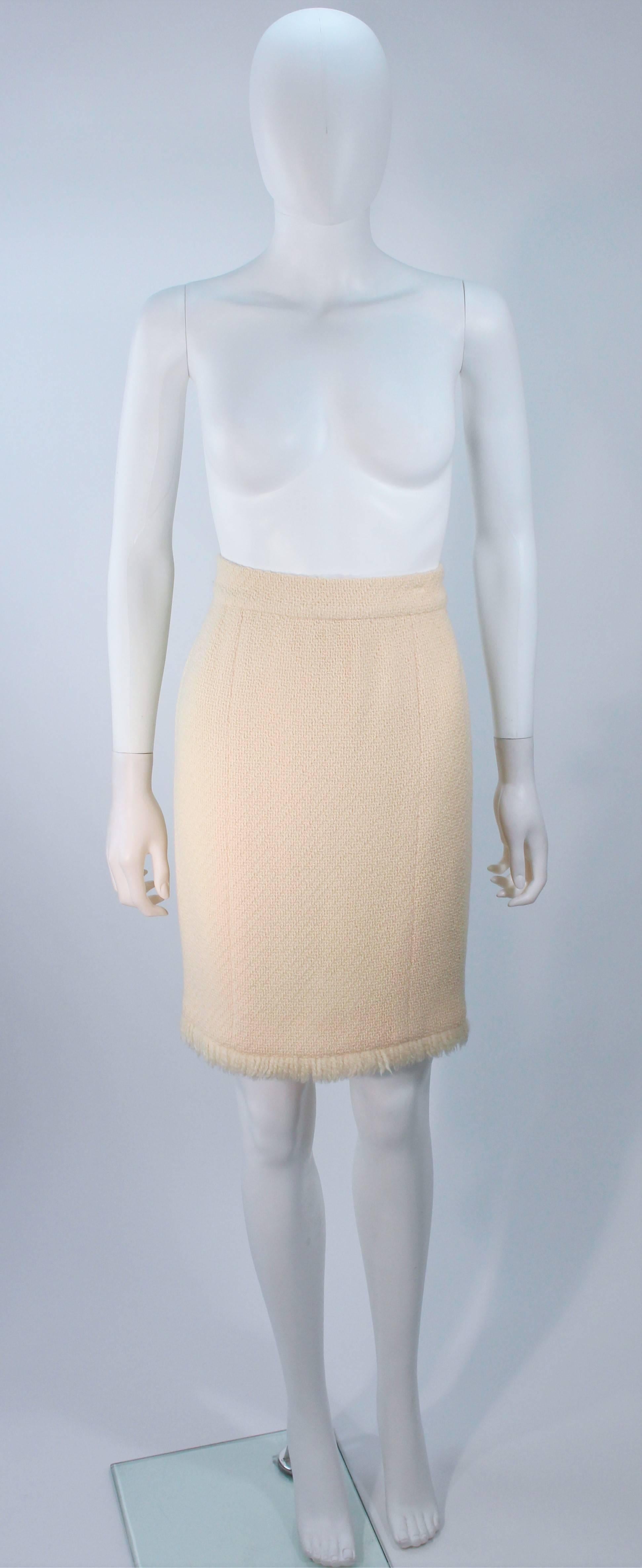 CHANEL Cream Wool 3pc Skirt Suit with Fringe Trim and Gold Hardware Size 38 3