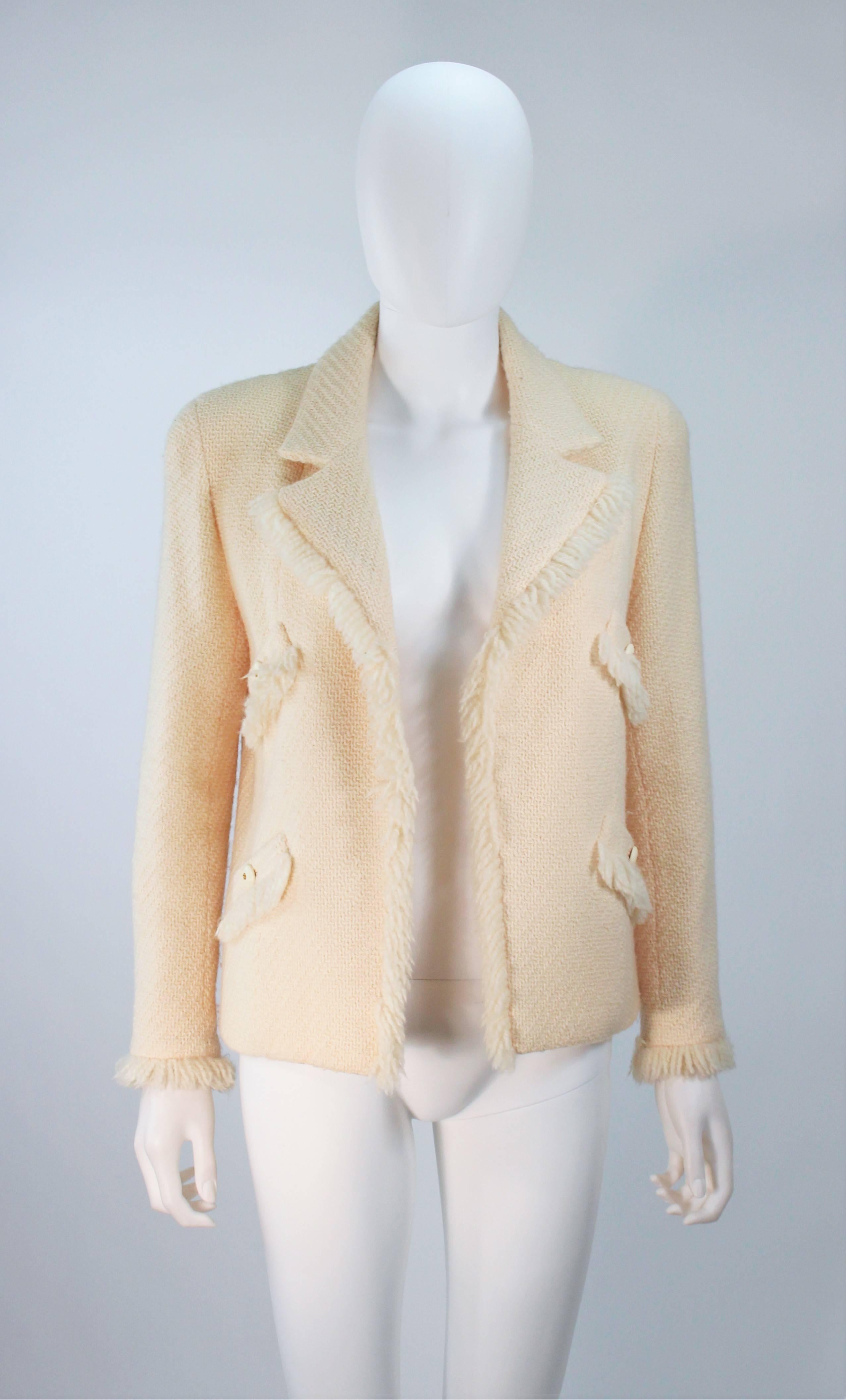 CHANEL Cream Wool 3pc Skirt Suit with Fringe Trim and Gold Hardware Size 38 1