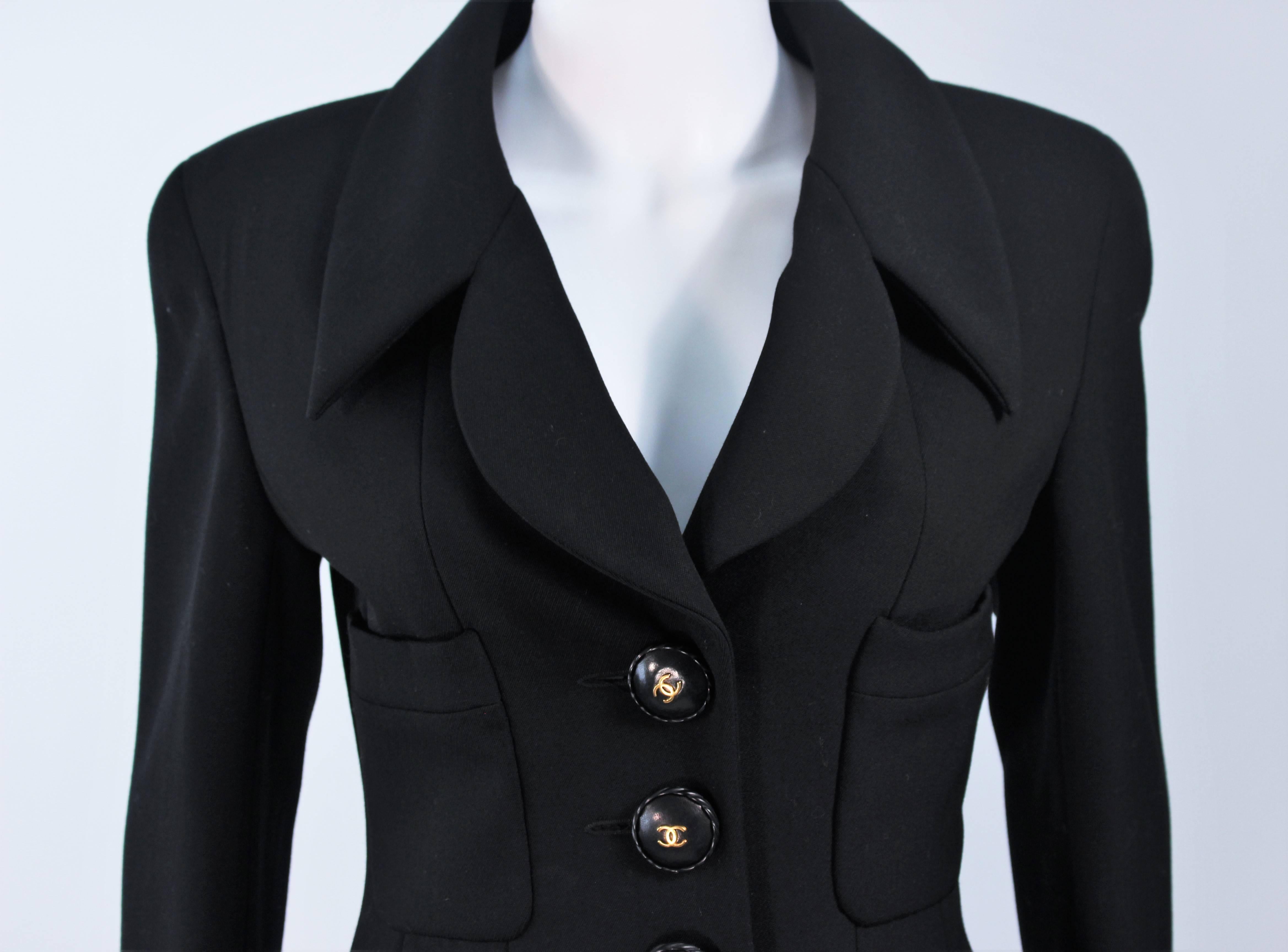 Black CHANEL BLACK WOOL BUTTON SKIRT SUIT With GOLD HARDWARE SIZE 38