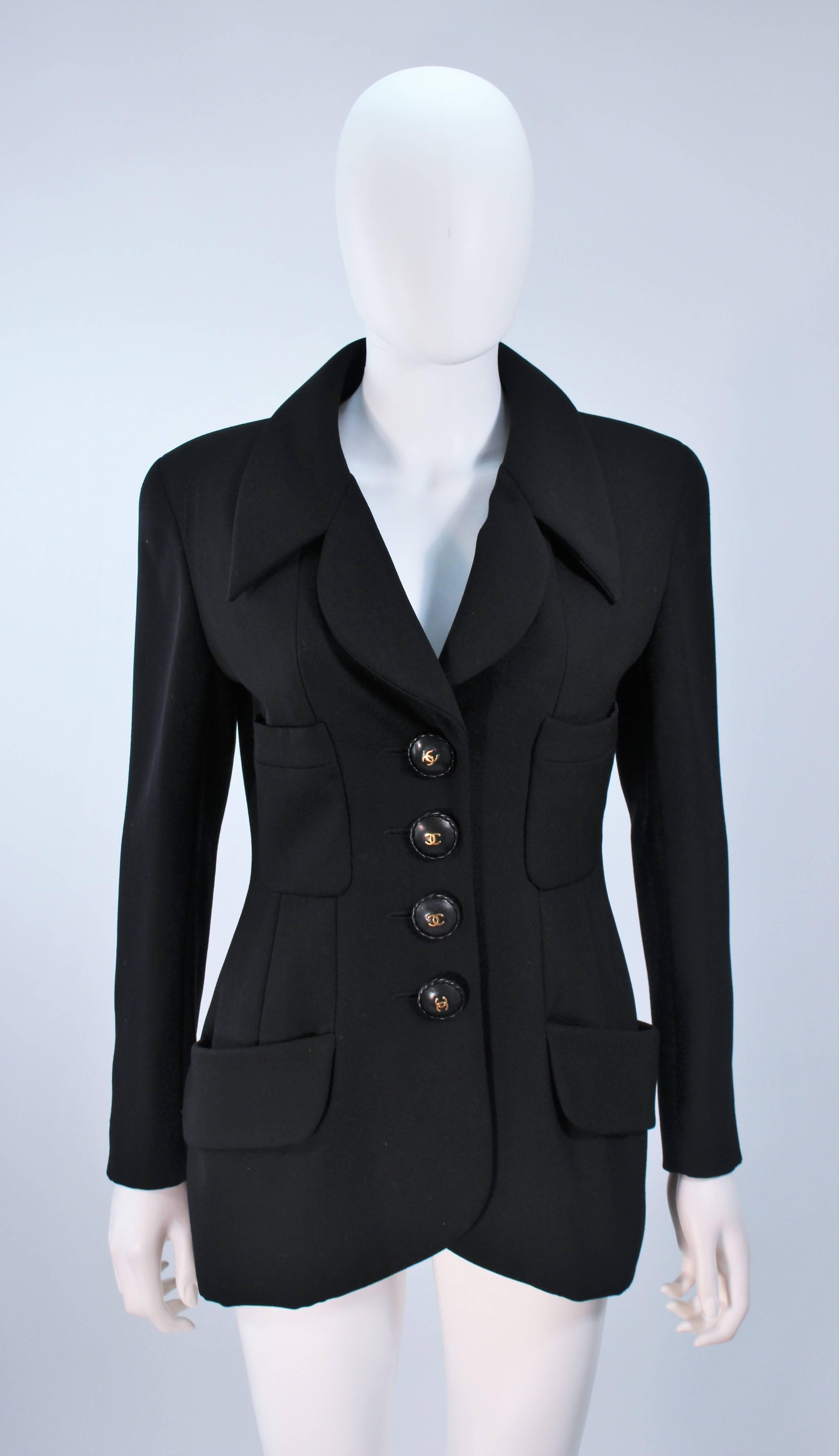 CHANEL BLACK WOOL BUTTON SKIRT SUIT With GOLD HARDWARE SIZE 38 1