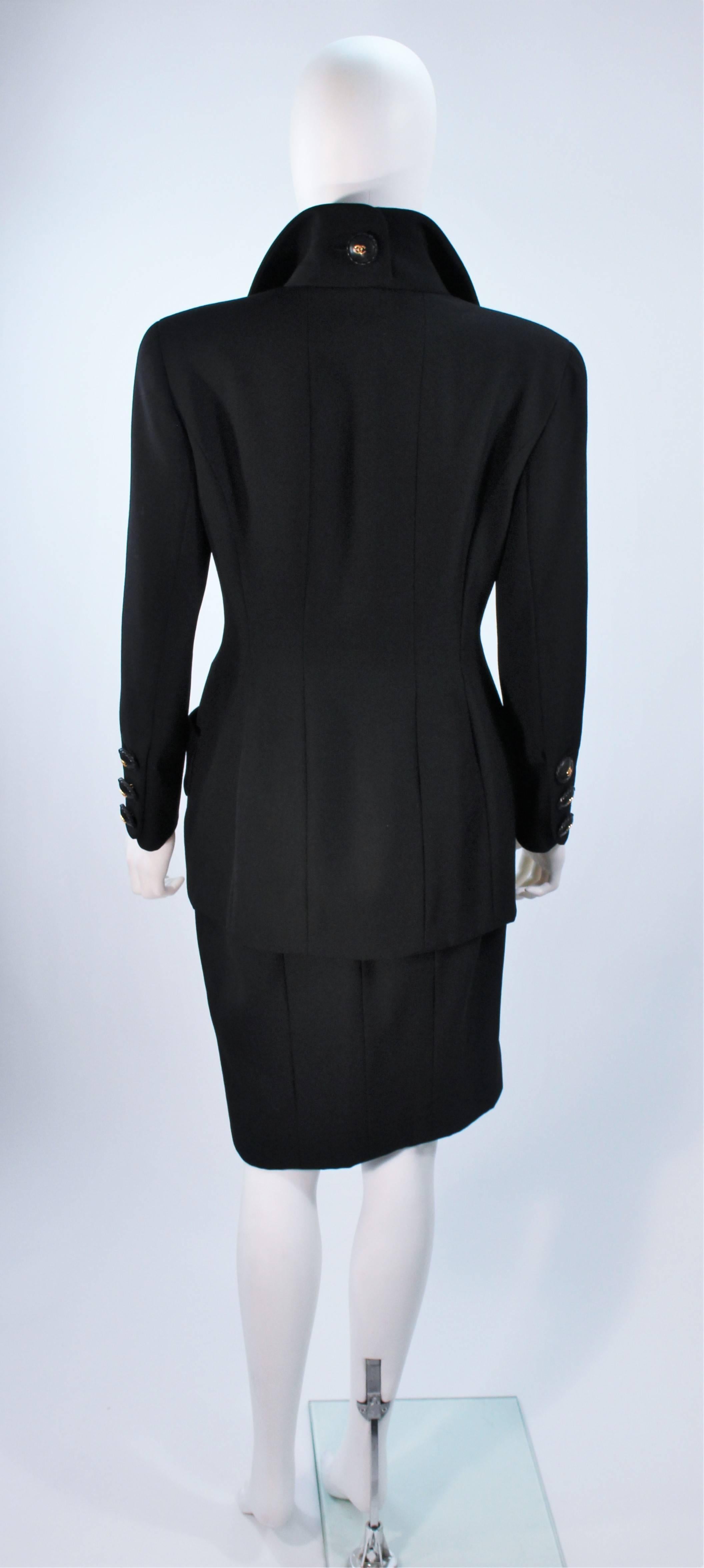 Women's CHANEL BLACK WOOL BUTTON SKIRT SUIT With GOLD HARDWARE SIZE 38