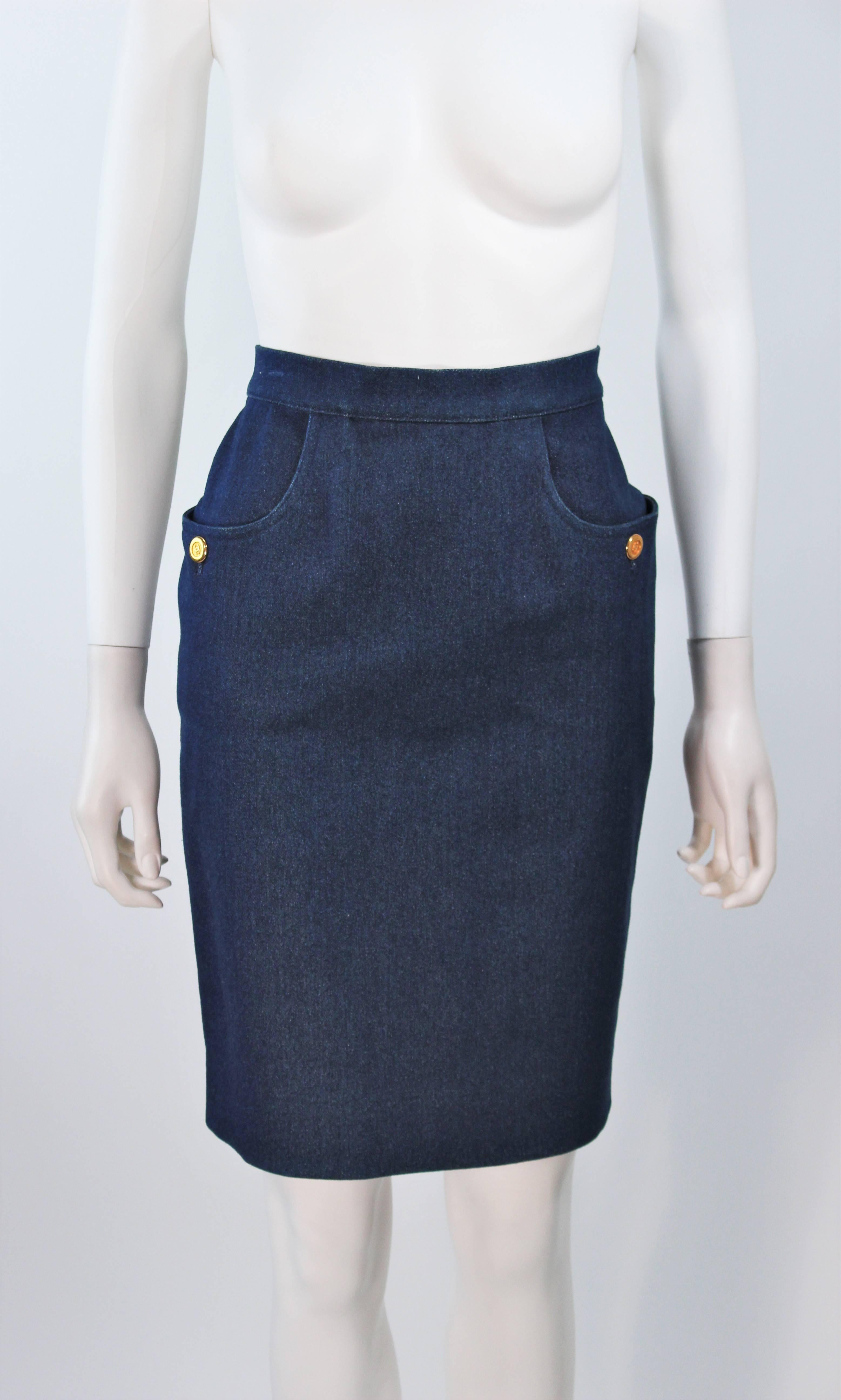 Black CHANEL Stretch Denim Skirt with Buttons Size 6