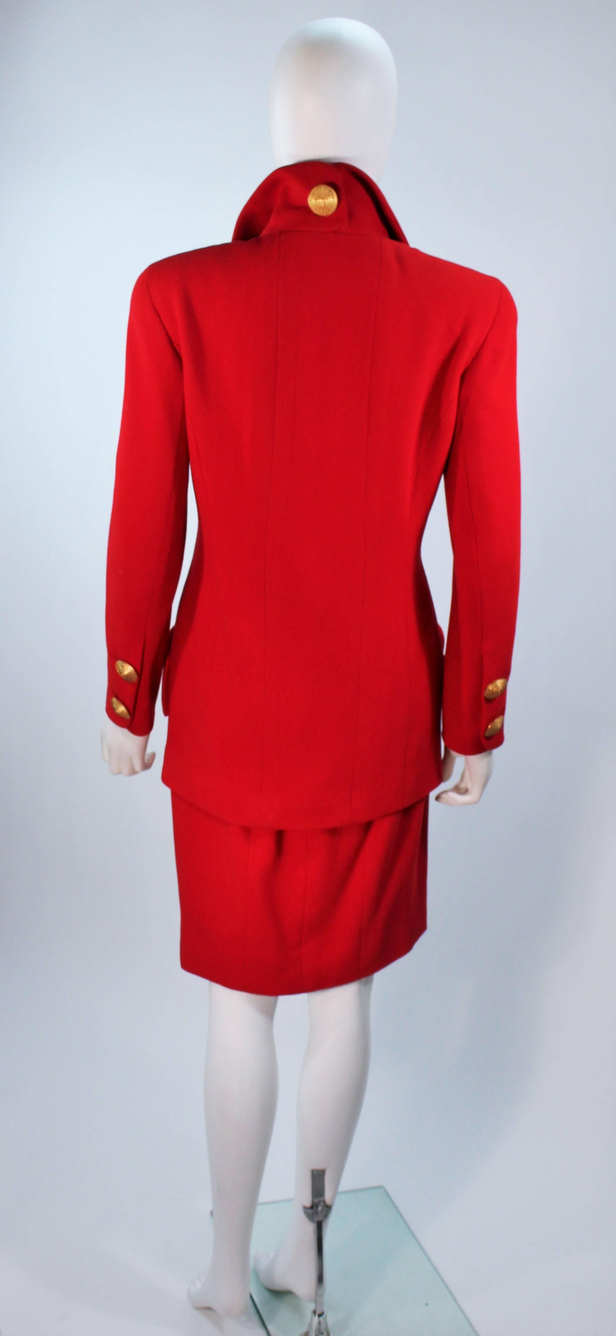 CHANEL RED WOOL SKIRT SUIT With GOLD BUTTONS SIZE 40 In Excellent Condition In Los Angeles, CA