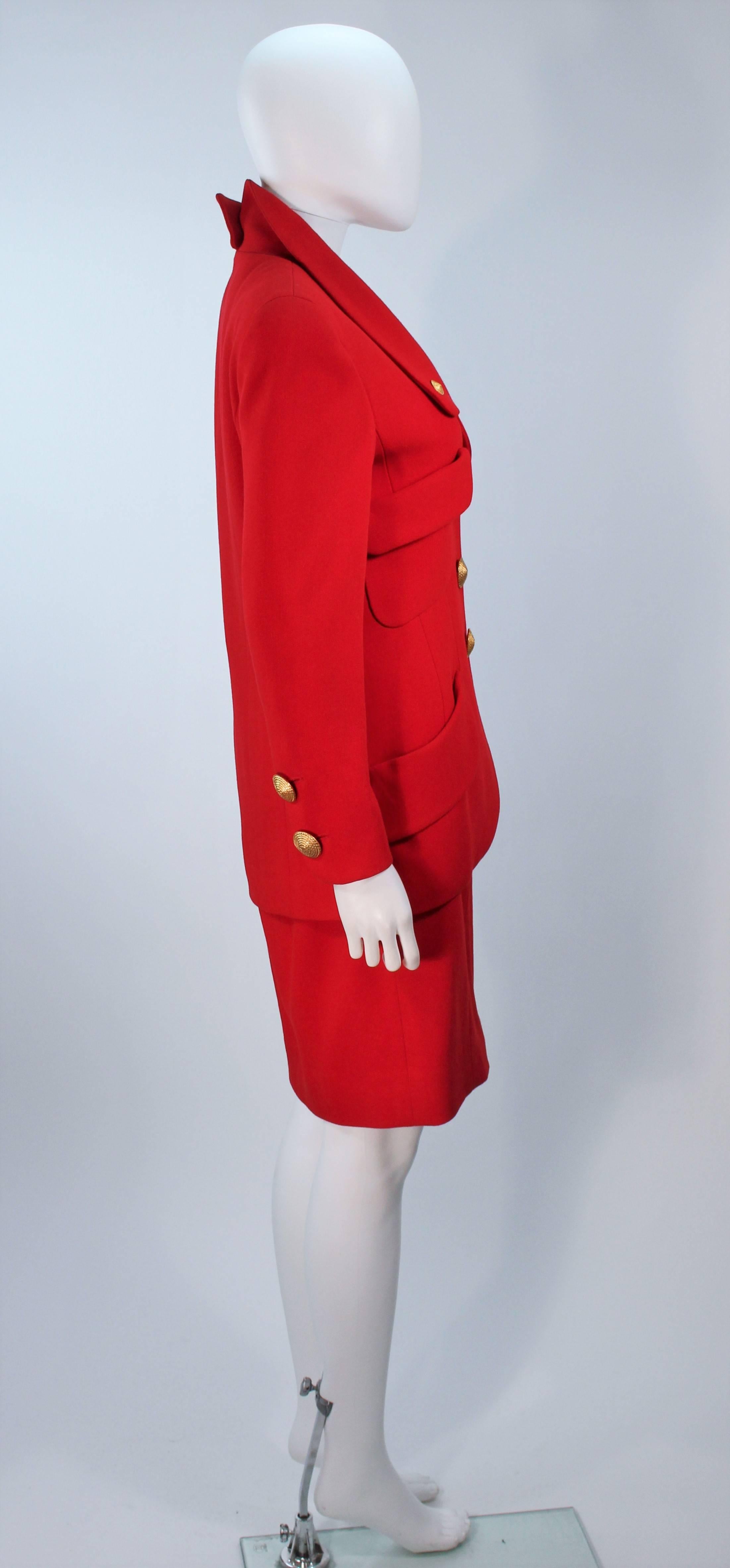 Red CHANEL RED WOOL SKIRT SUIT With GOLD BUTTONS SIZE 40