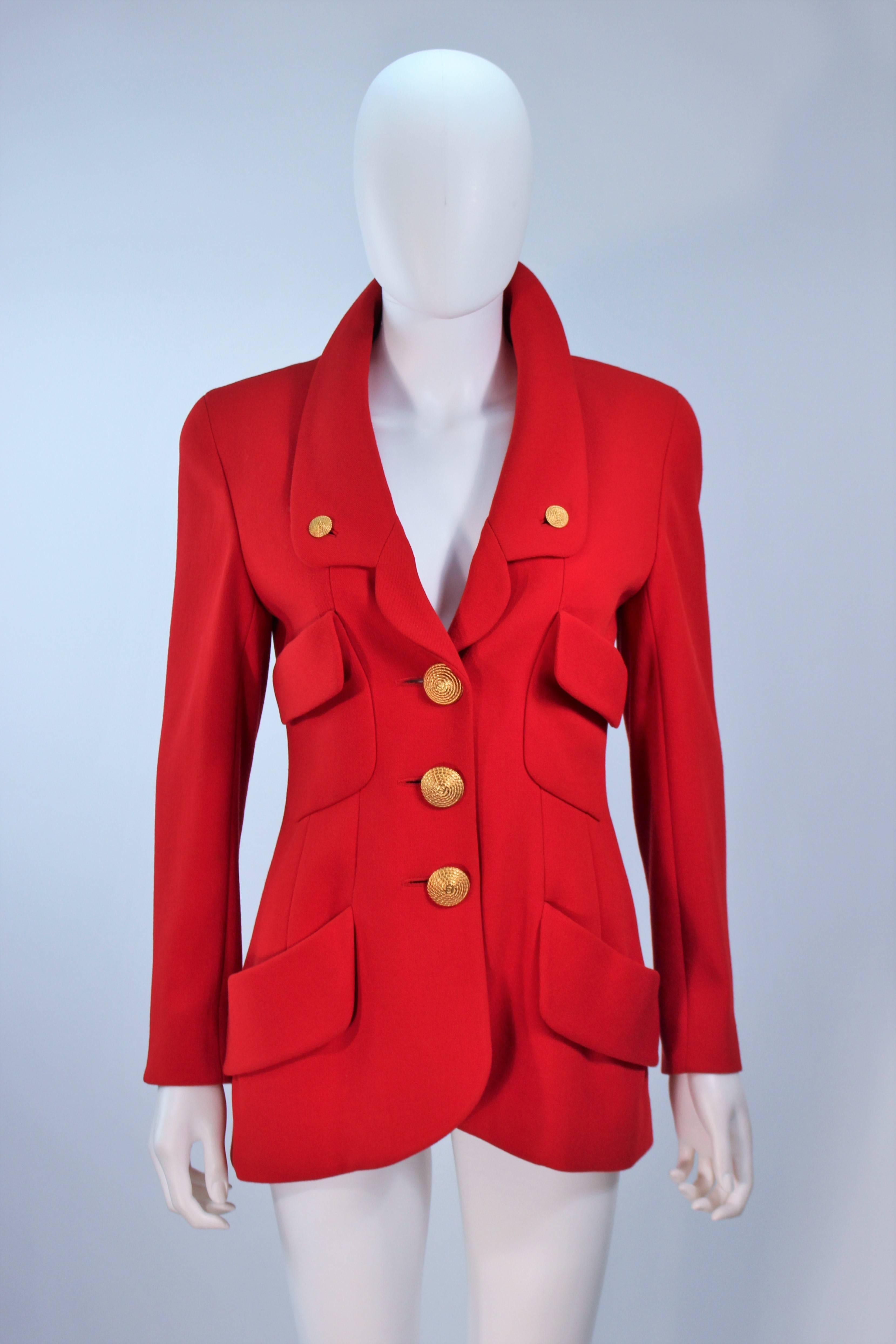 Women's CHANEL RED WOOL SKIRT SUIT With GOLD BUTTONS SIZE 40