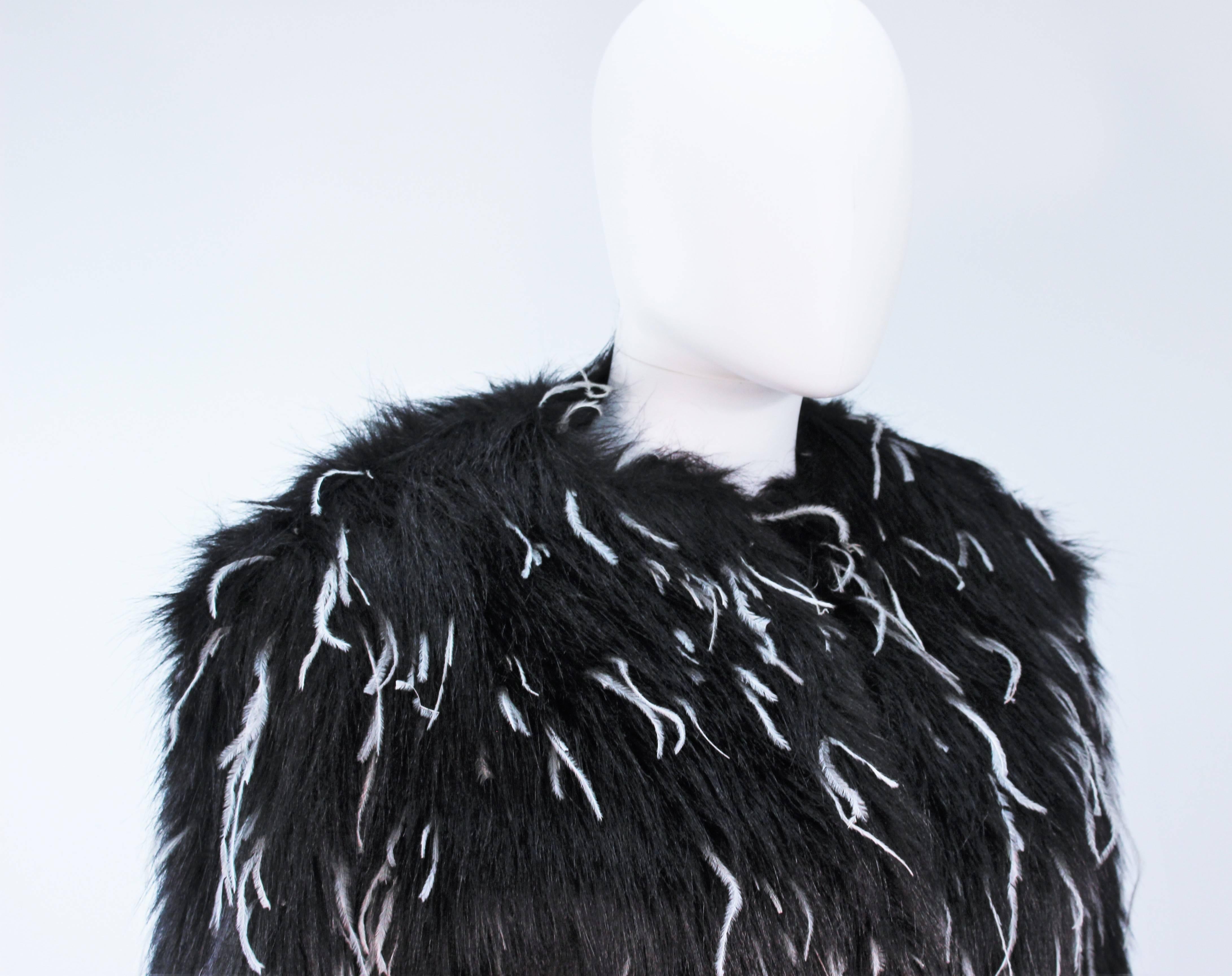 KRIZIA Black Faux Fur Jacket with White Ostrich Feathers Size 42 In Excellent Condition In Los Angeles, CA