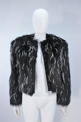 KRIZIA Black Faux Fur Jacket with White Ostrich Feathers Size 42