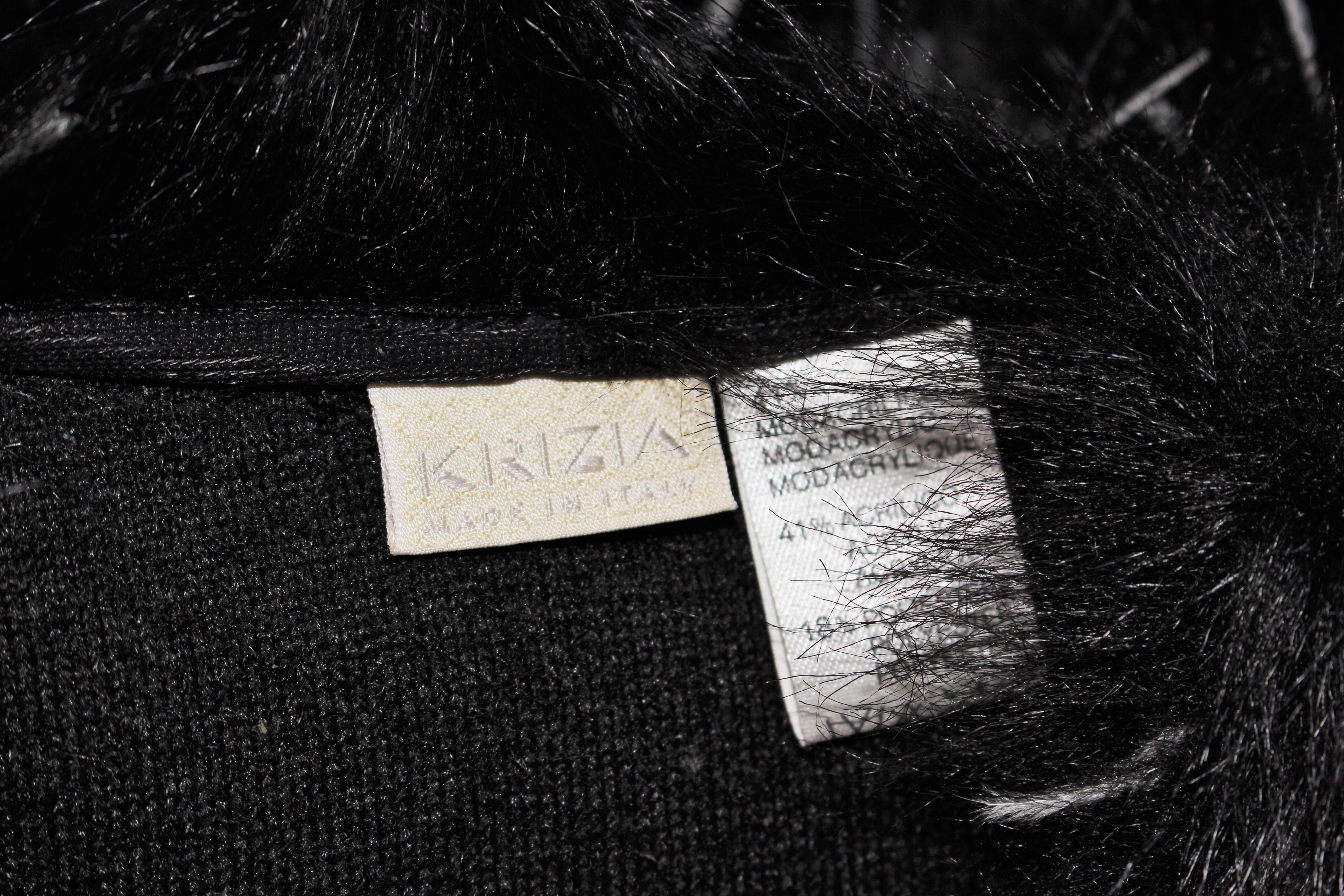 KRIZIA Black Faux Fur Jacket with White Ostrich Feathers Size 42 4